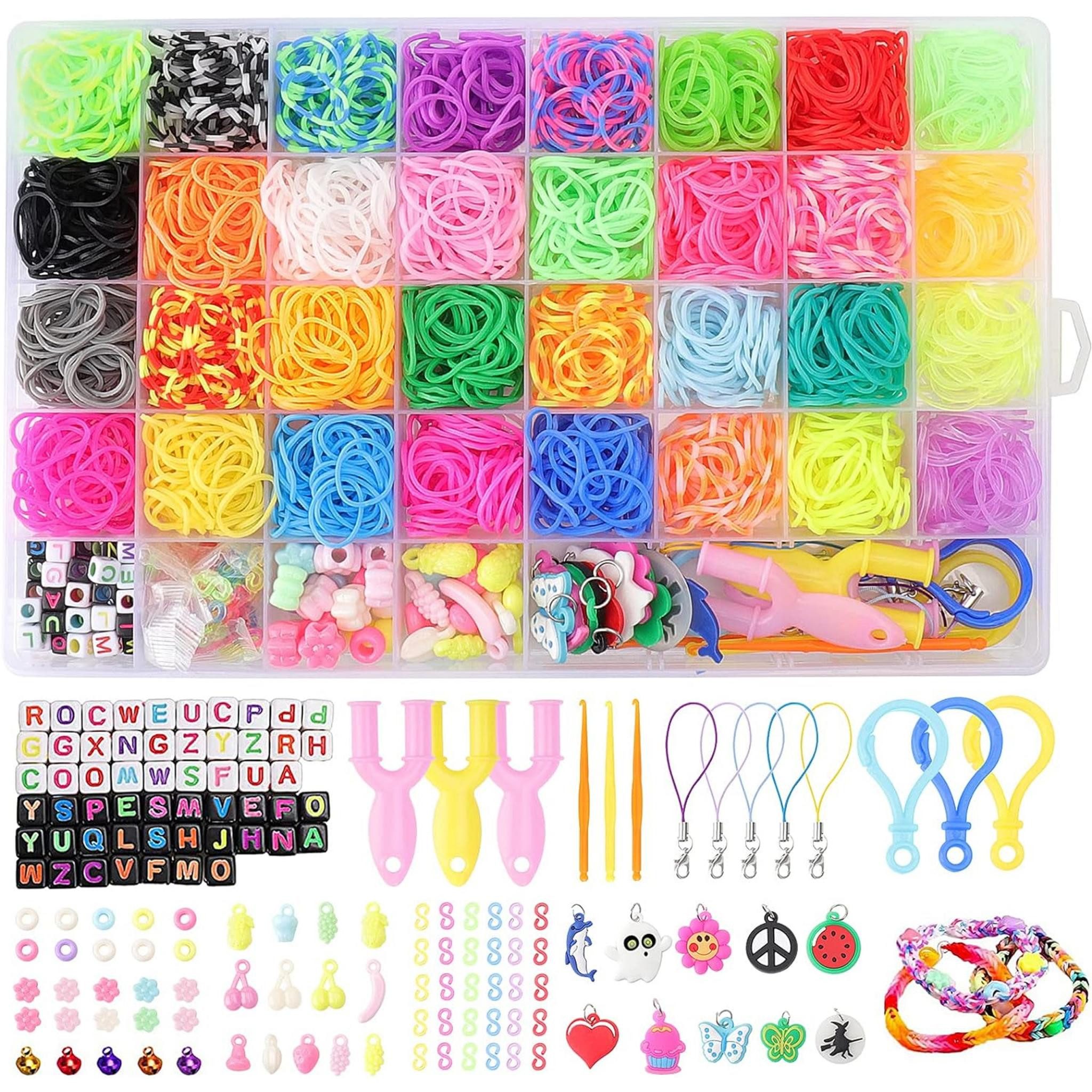 LA CUTE Bastel-Armband DIY Loom Bänder Gummiband Schmuckset 2000 Teile mit Zubehör, 2000 Gummibänder in 36 Farben mit Zubehör