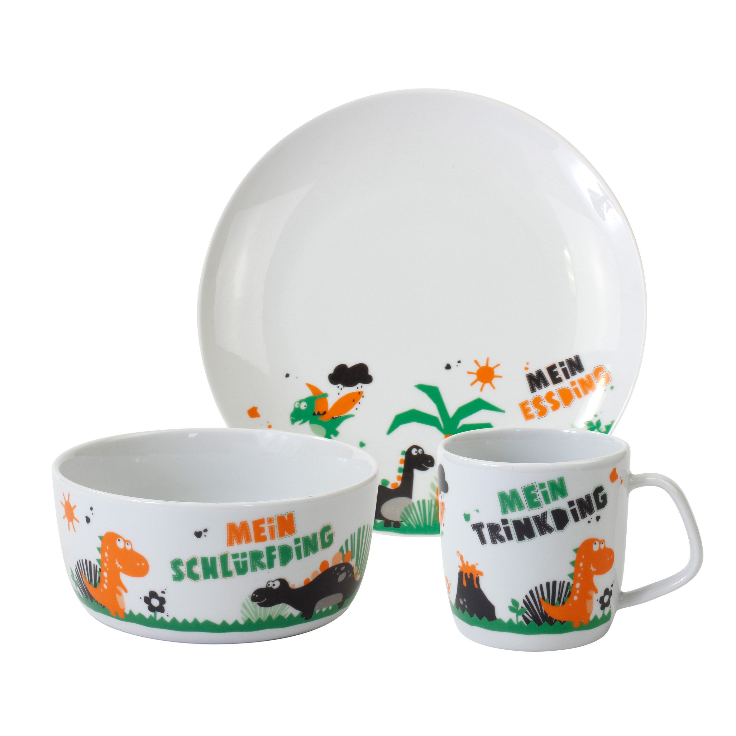 Eschenbach® PORZELLAN GERMANY Kindergeschirr-Set Kindergedeck Set 3-tlg. I Dino-Dings (3-tlg), 1 Personen, Porzellan, 3 Teile für 1 Person im Geschenkkarton