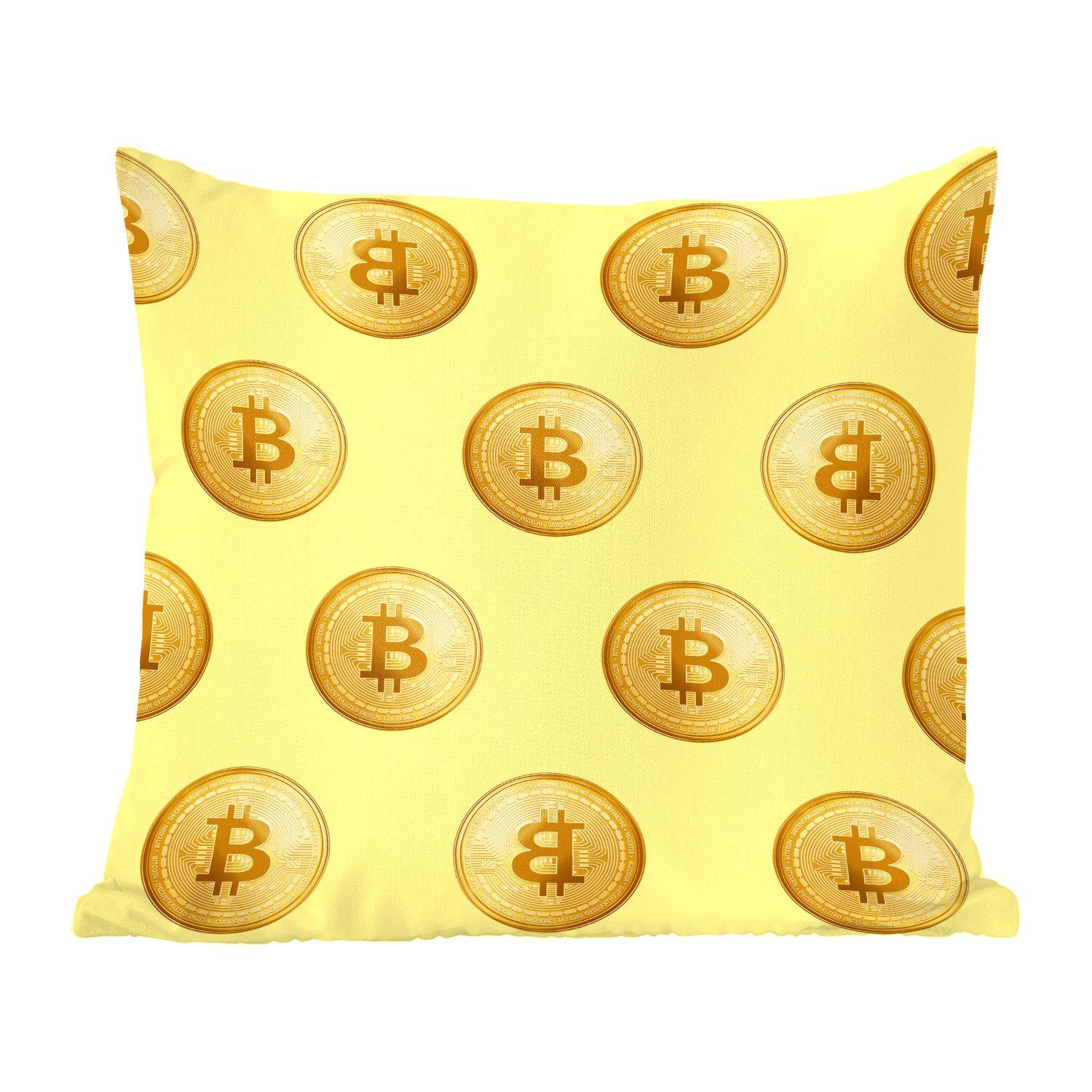 - Zierkissen MuchoWow - Gold Dekokissen Sofakissen Gelb, Wohzimmer, Deko, für Muster Schlafzimmer, - Bitcoin mit Füllung