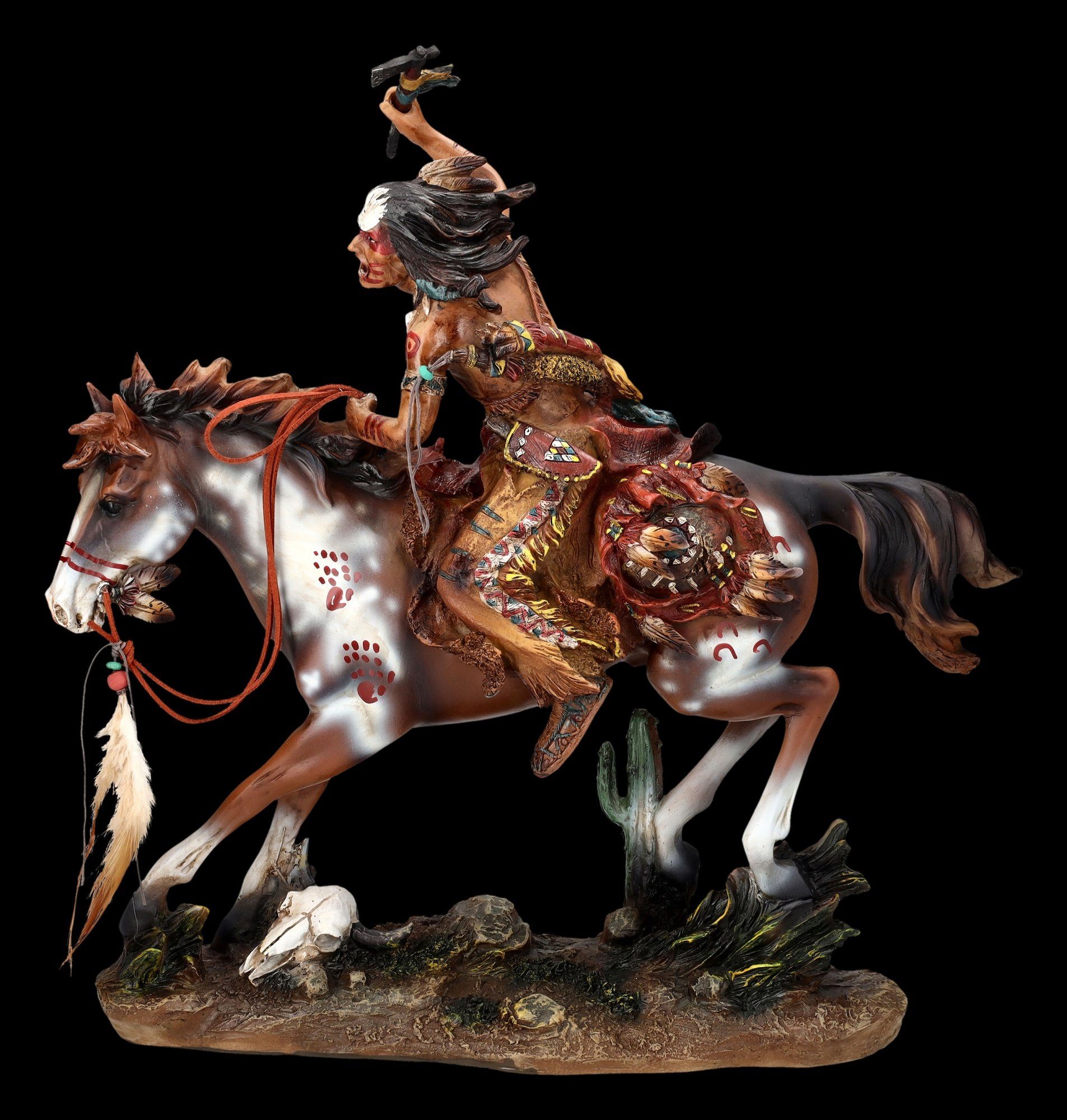 Figuren Shop GmbH Dekofigur Native American Figur - Reitend mit Tomahawk groß - Western Pferd