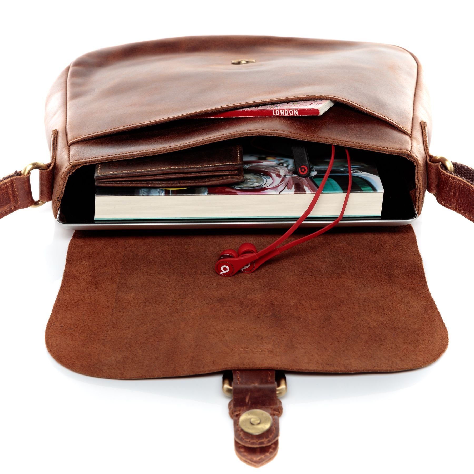 SID & VAIN Umhängetasche YALE Umhängetasche Cross-Body Bag echt Leder, Ledertasche Schultertasche Herren Damen Messenger Bag braun