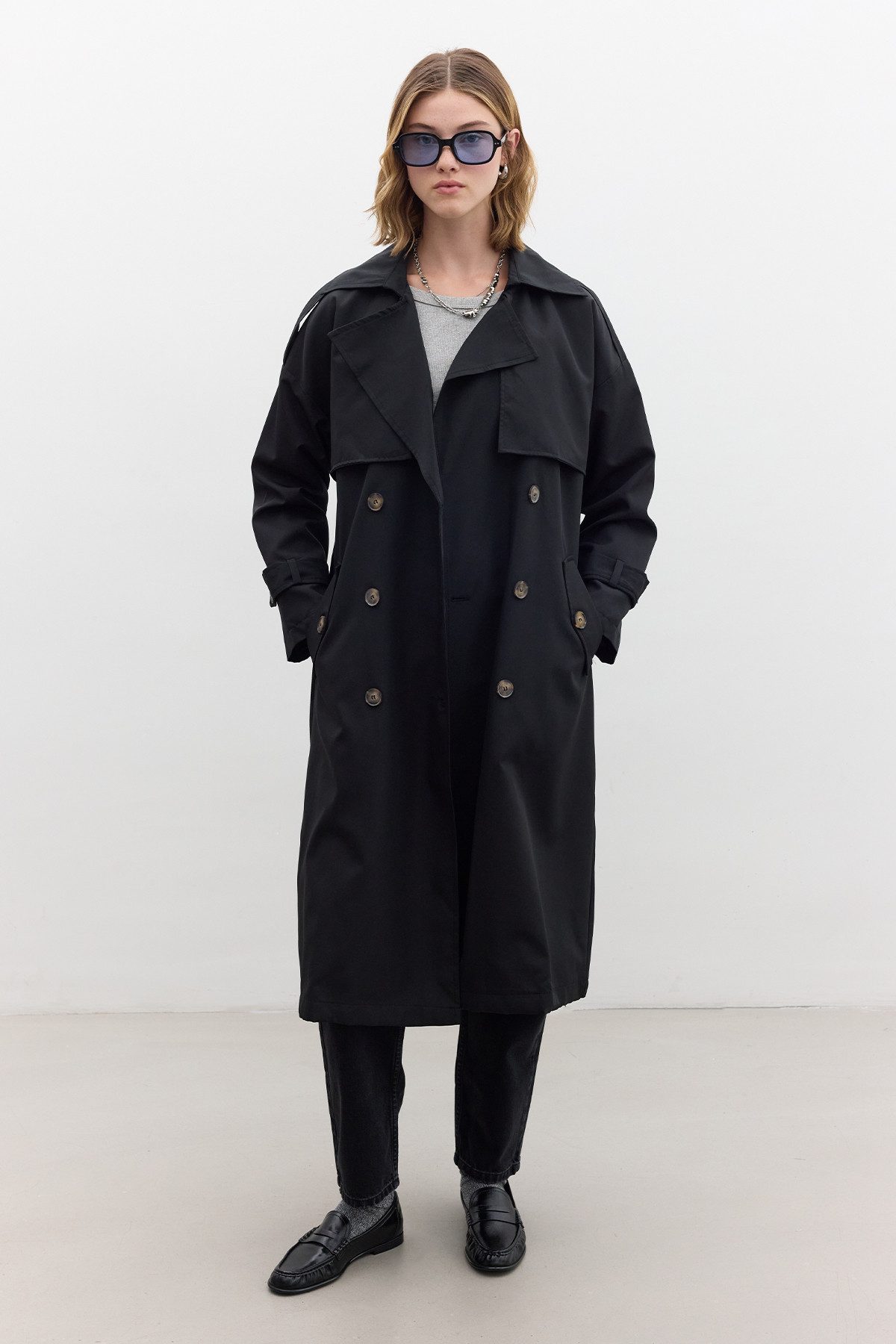 MANUKA Trenchcoat Knopftrenchcoat in Schwarz