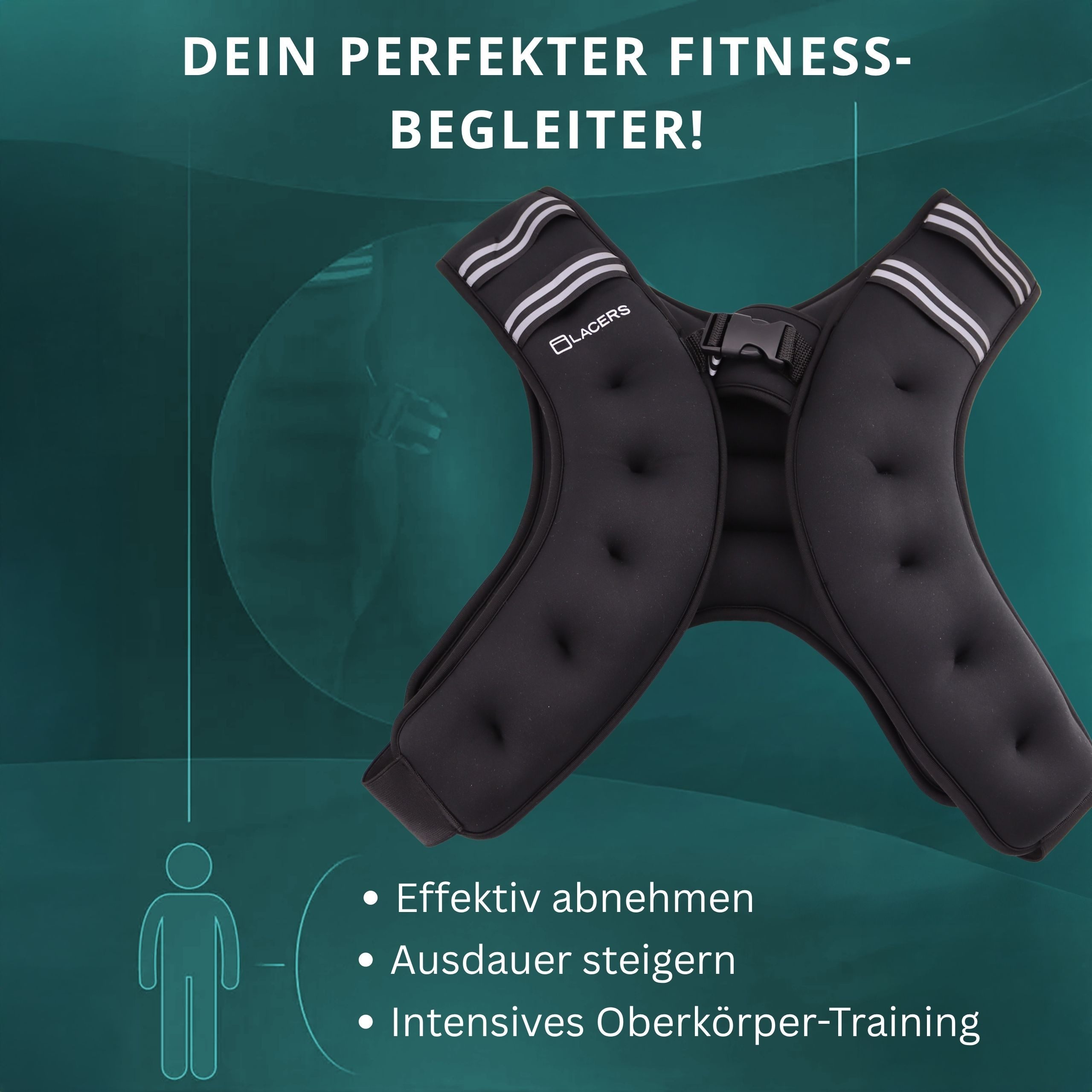 Lacers Gewichtsweste Petrolline verstellbare Gewichtsweste 3Kg - Neopren-Weste, reflektierenden Streifen, mit Tasche, Klettverschluss