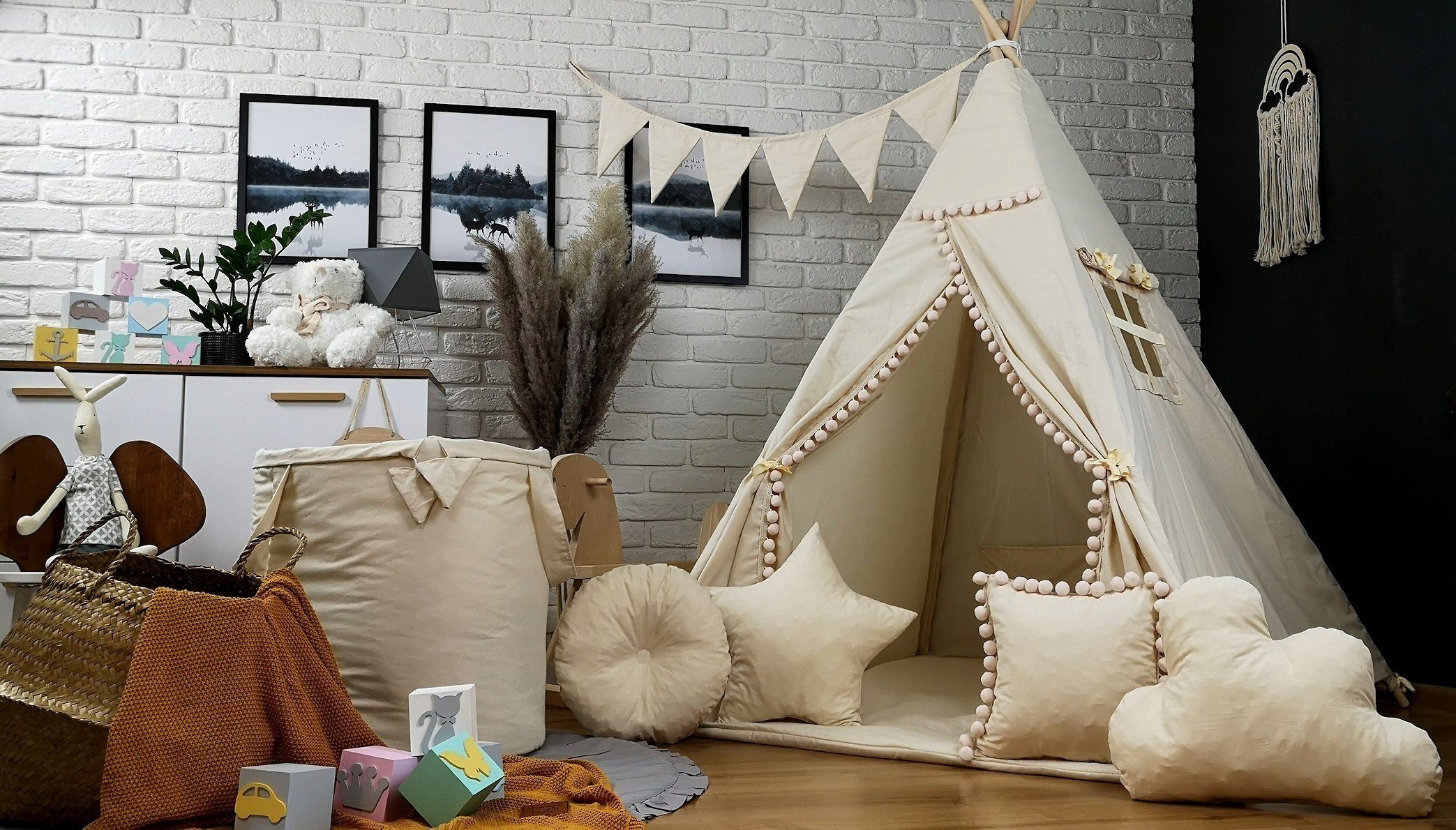 Pamek Tipi-Zelt Basic, Kinder Spielzelt, Teepee, Zelt mit Fenster, Tipizelt, Spielset, Personen: 2 (7 tlg), Sehr weiches und angenehmes Material