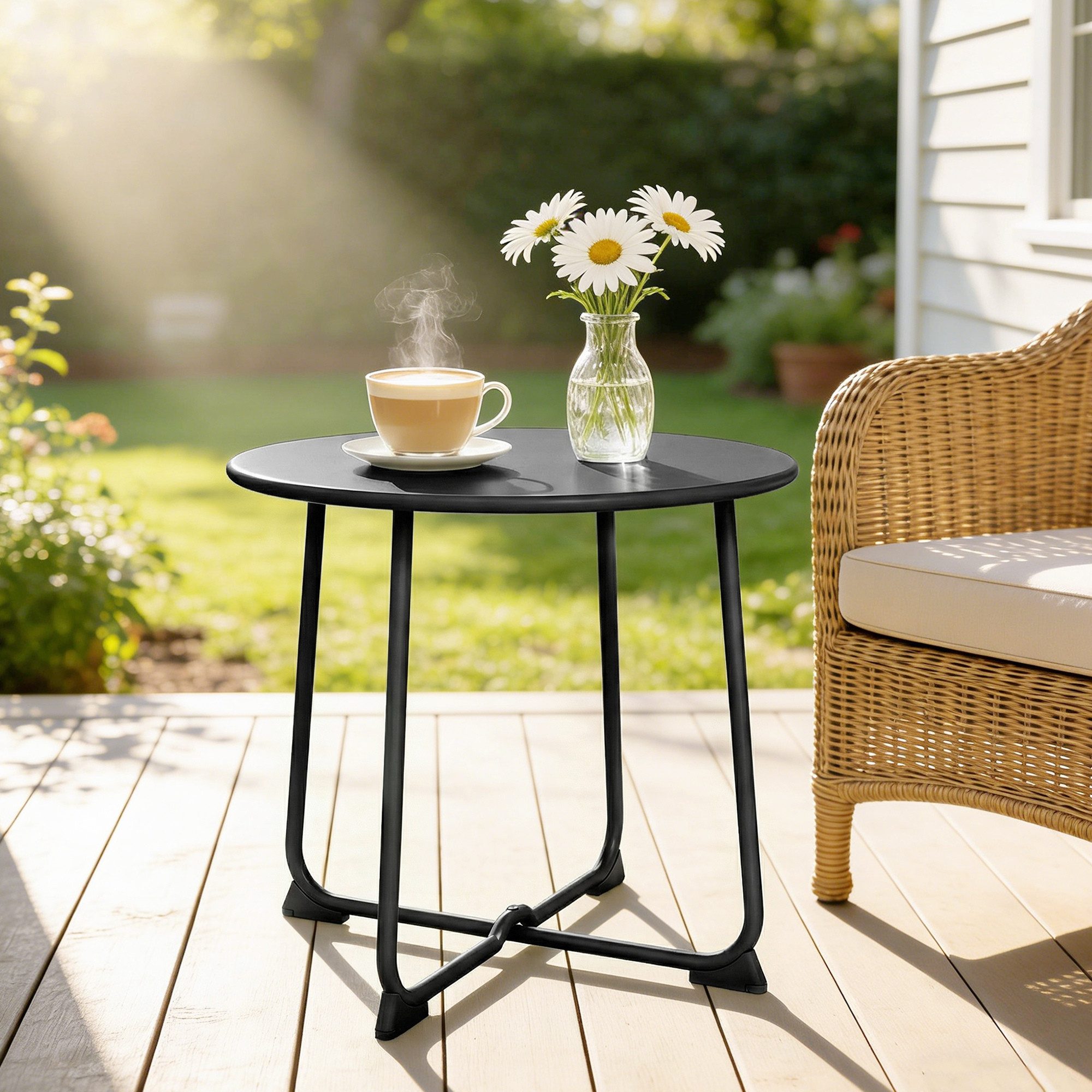 Outsunny Beistelltisch Balkontisch aus Metall, wetterfest, Gartentisch, Grau (Outdoor Tisch, 1-St., Rund Kaffeetisch), für Garten Balkon Veranda
