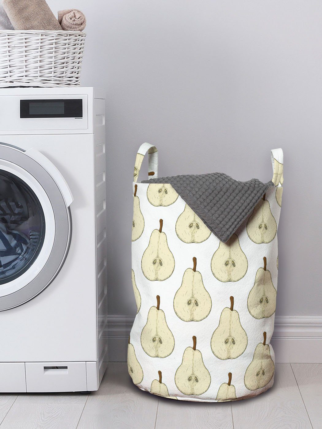 Flüchtiger Waschsalons, Wäschekorb Halbierte Abakuhaus Griffen Kordelzugverschluss für Muster mit Retro Birne Wäschesäckchen
