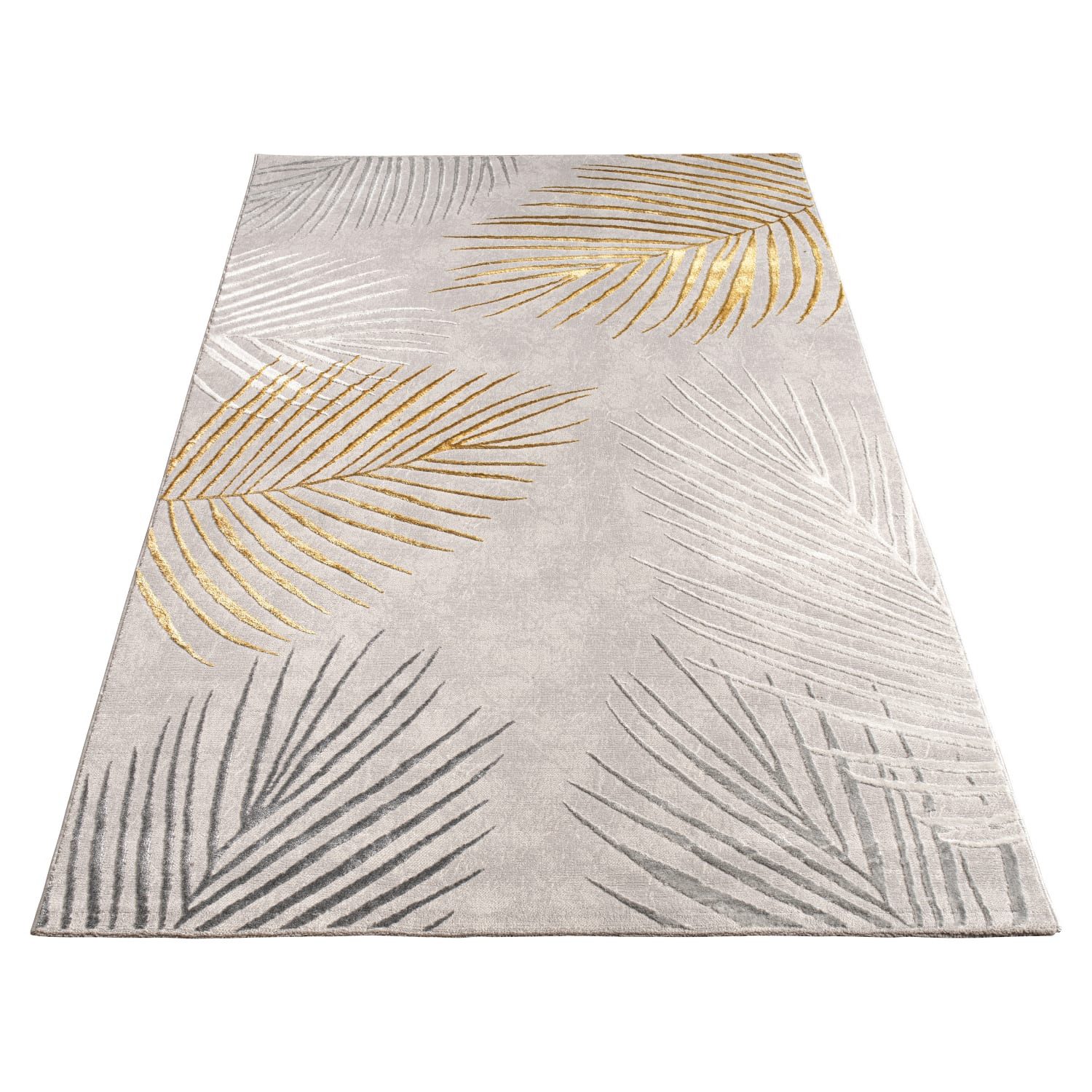 KADIMA DESIGN Teppich Blätter Wohnzimmer schmutzabweisend Teppich Kurzflor, Läufer, Höhe: 15 mm, Florhöhe: 11 mm, Polypropylen, Polyester, 80x150, Gold – Bild 2 von 5