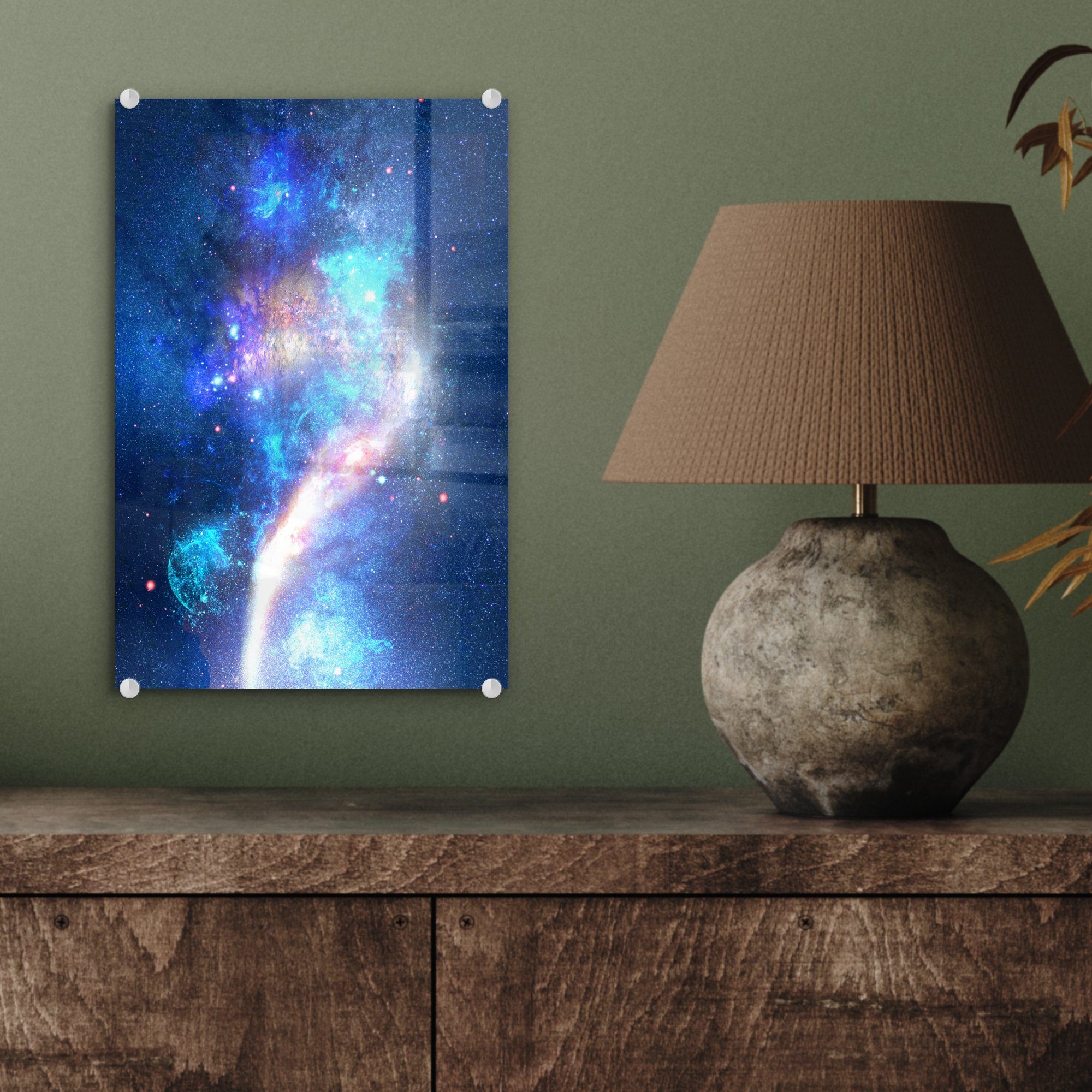 Wandbild - Glasbilder Bilder - - (1 Wanddekoration Foto St), Acrylglasbild - Glas Glas auf Blau Weltraum, MuchoWow Sterne - auf