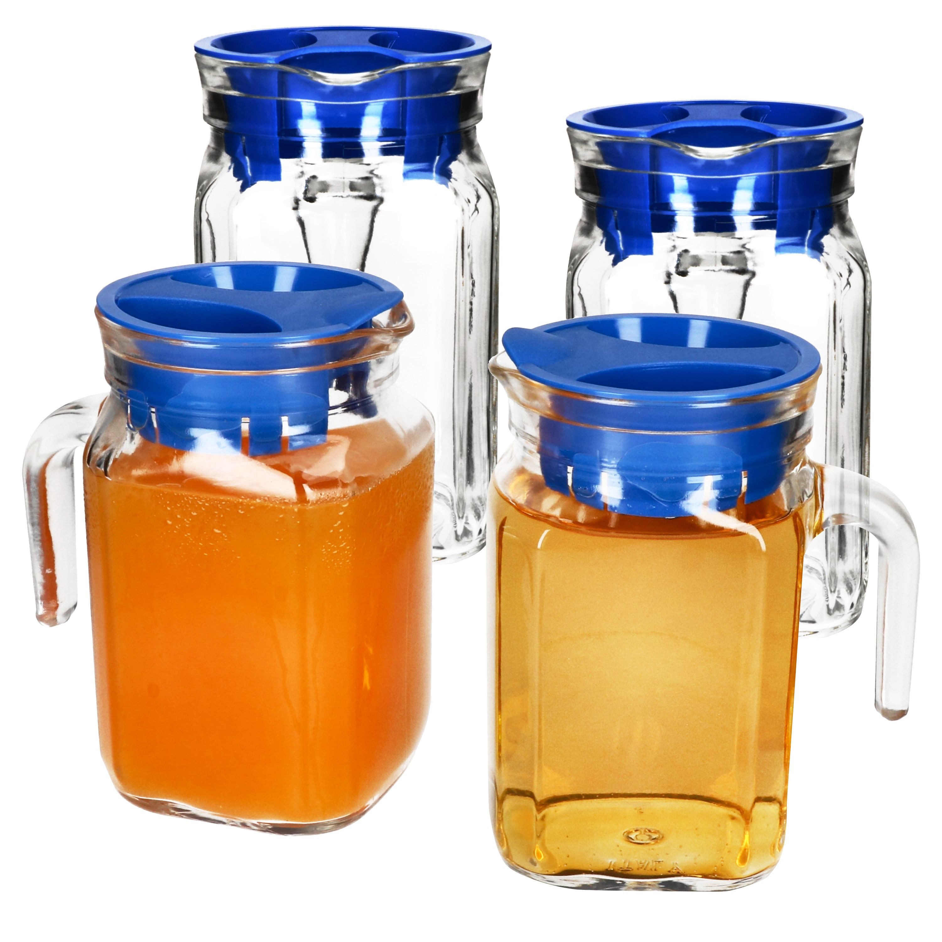 MamboCat Karaffe 4x KORA Kühlschrankkrug mit Deckel blau 0,5L Henkel Glas-Karaffe