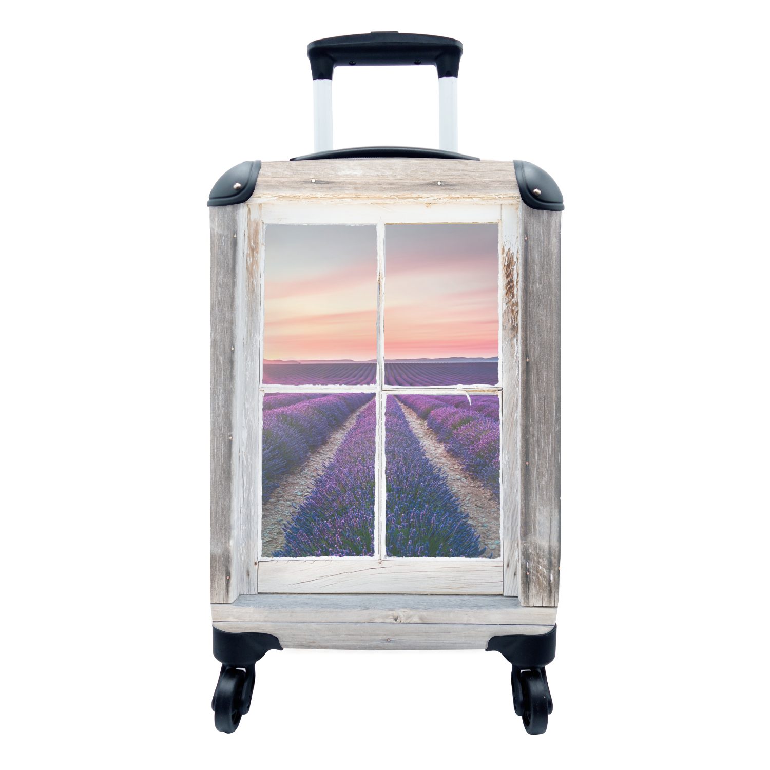 MuchoWow Handgepäckkoffer Durchsichtig - Lavendel - Holz, 4 Rollen, Reisetasche mit rollen, Handgepäck für Ferien, Trolley, Reisekoffer