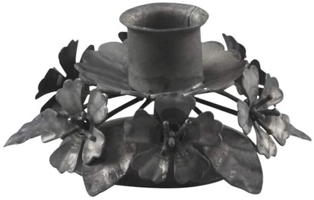 Chic Antique Kerzenständer Romantischer Kerzenhalter Metall Zink Blüten Deko Grau, Romantischer Kerzenhalter mit filigranen Blüten