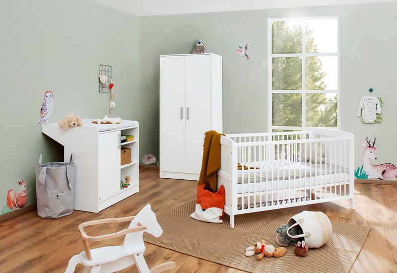 Pinolino® Babyzimmer-Komplettset Viktoria, (Set, 3-St., Kinderbett, Schrank 2-türig, Wickelkommode), zum Juniorzimmmer umbaubar