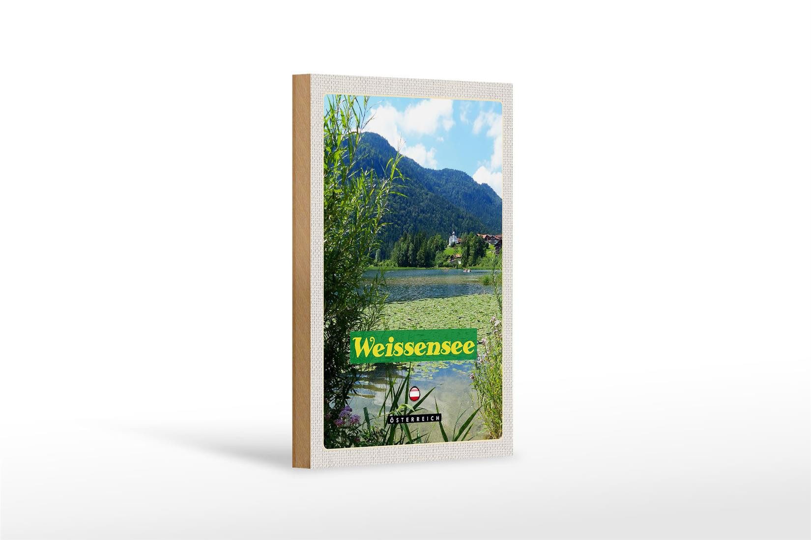 Holzbild Reise 12x18 cm Weißensee Urlaub See schwimmen Natur