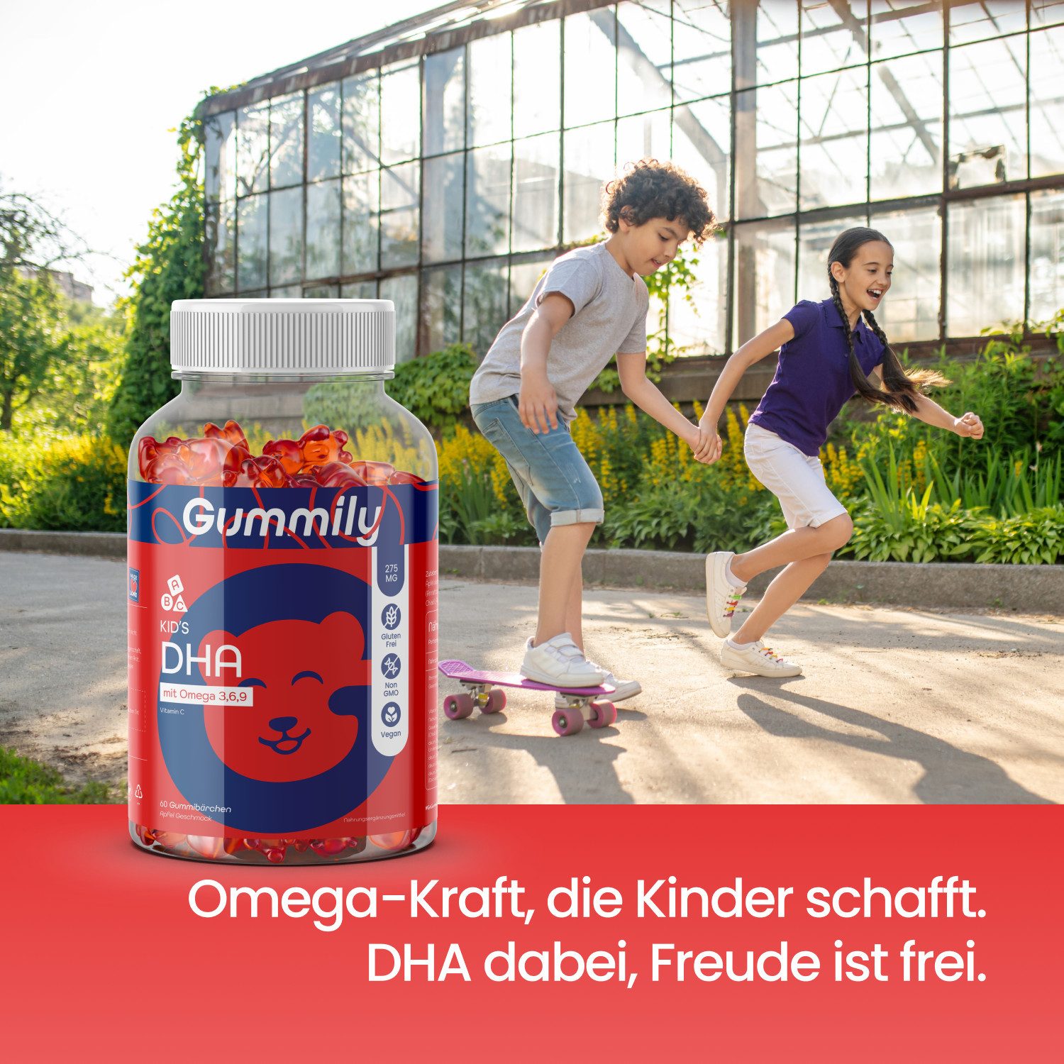 Gummily® Kinder Omega 3 Gummibärchen – 550mg (aus Algen Öl) – Zuckerfrei - DHA Gummibärchen, 180 g