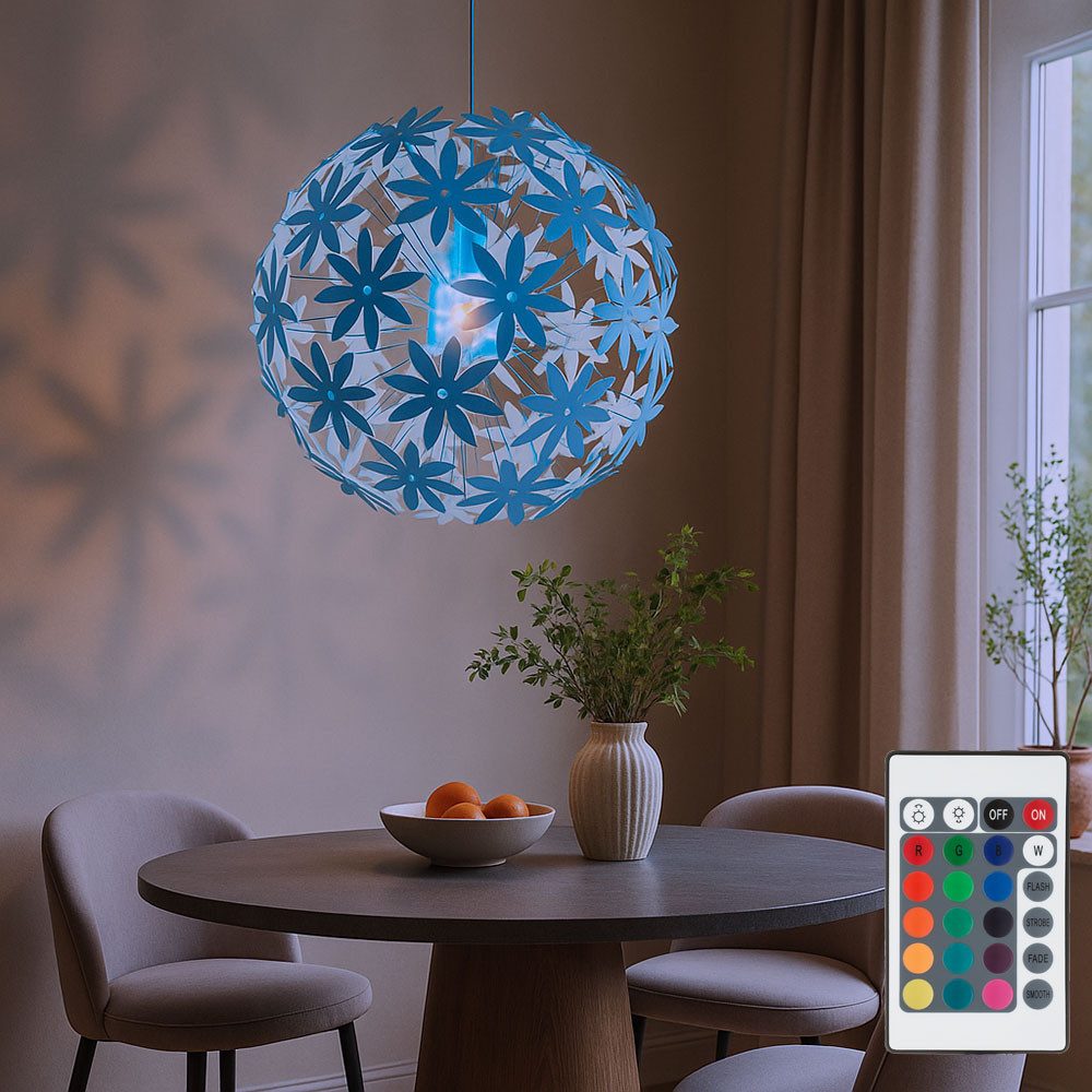 GLOBO LIGHTING LED Pendelleuchte, Leuchtmittel inklusive, Warmweiß, Farbwechsel, Pendelleuchte Blumenmuster Deckenlampe hängend weiß