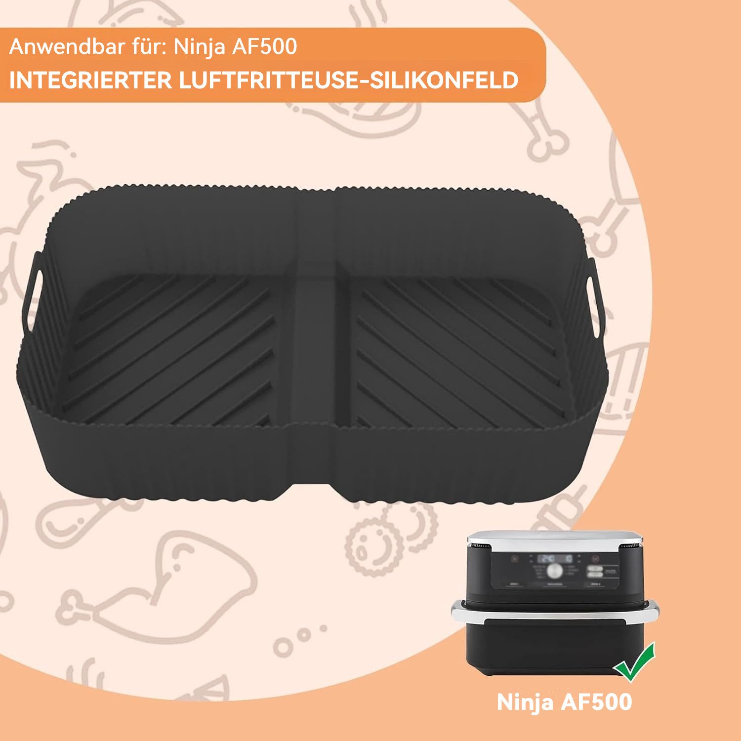 BlingBin Silikonform Heißluftfritteuse Zubehör für Ninja Foodi Flexdrawer 10,4 L AF500EU, (1 Stück 1-tlg), 2 In 1 Wiederverwendbar Airfryer Zubehör