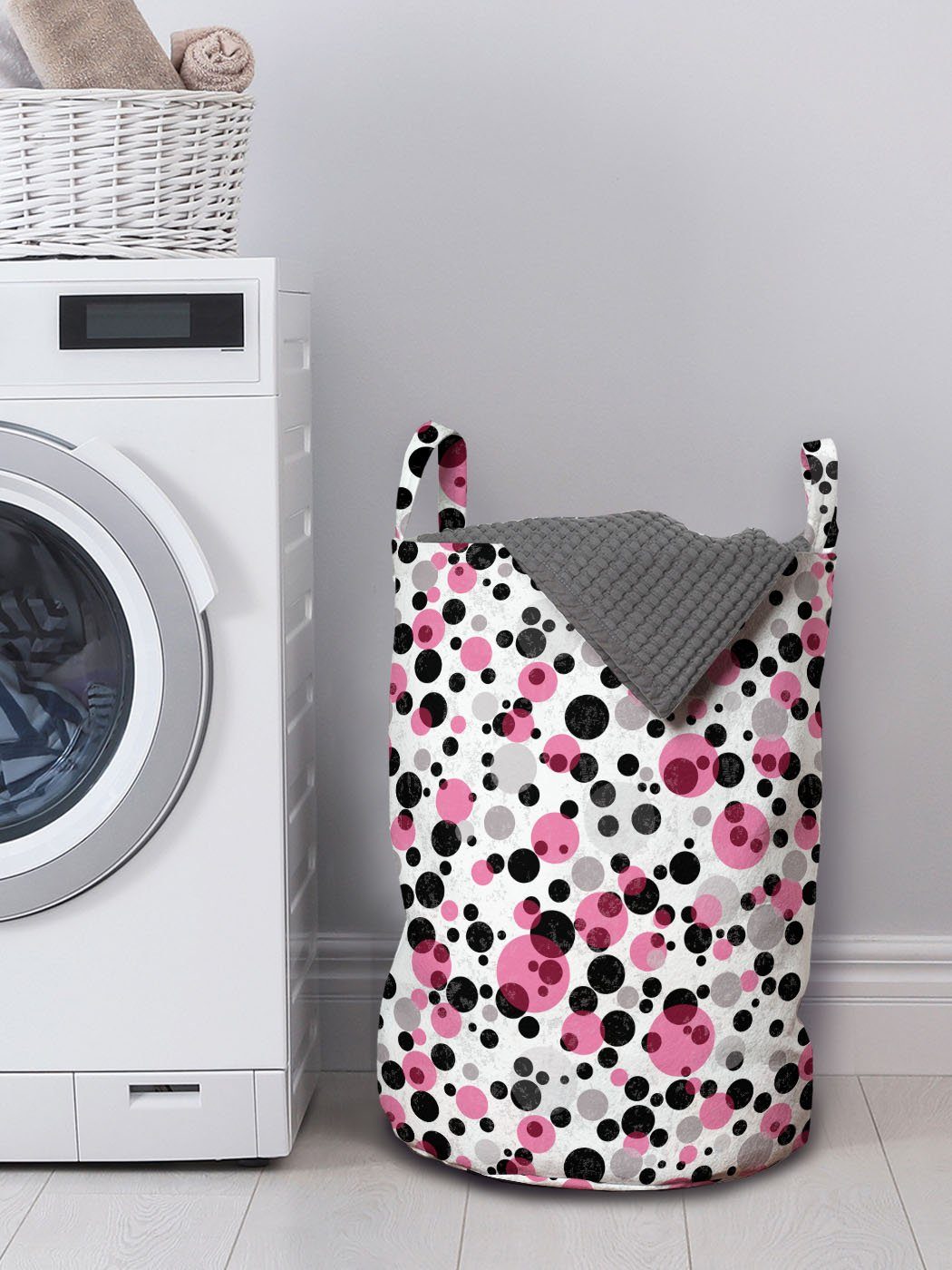 Abakuhaus Wäschesack Wäschekorb mit Waschsalons, Retro Spotty Grunge Kordelzugverschluss Muster für Griffen
