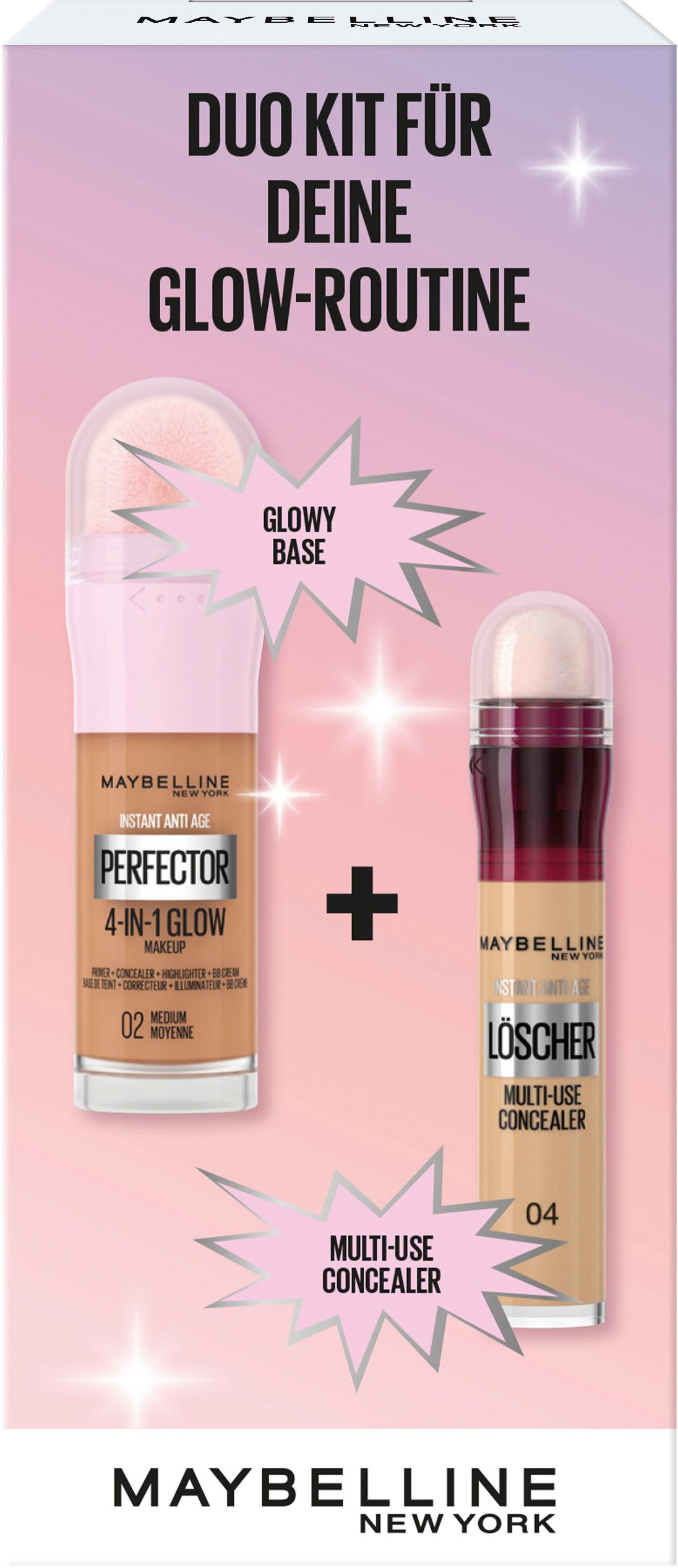MAYBELLINE NEW YORK Schmink-Set INSTANT PERFECTOR GLOW + CONCEALER, mit vielseitigen Kombinationsmöglichkeiten