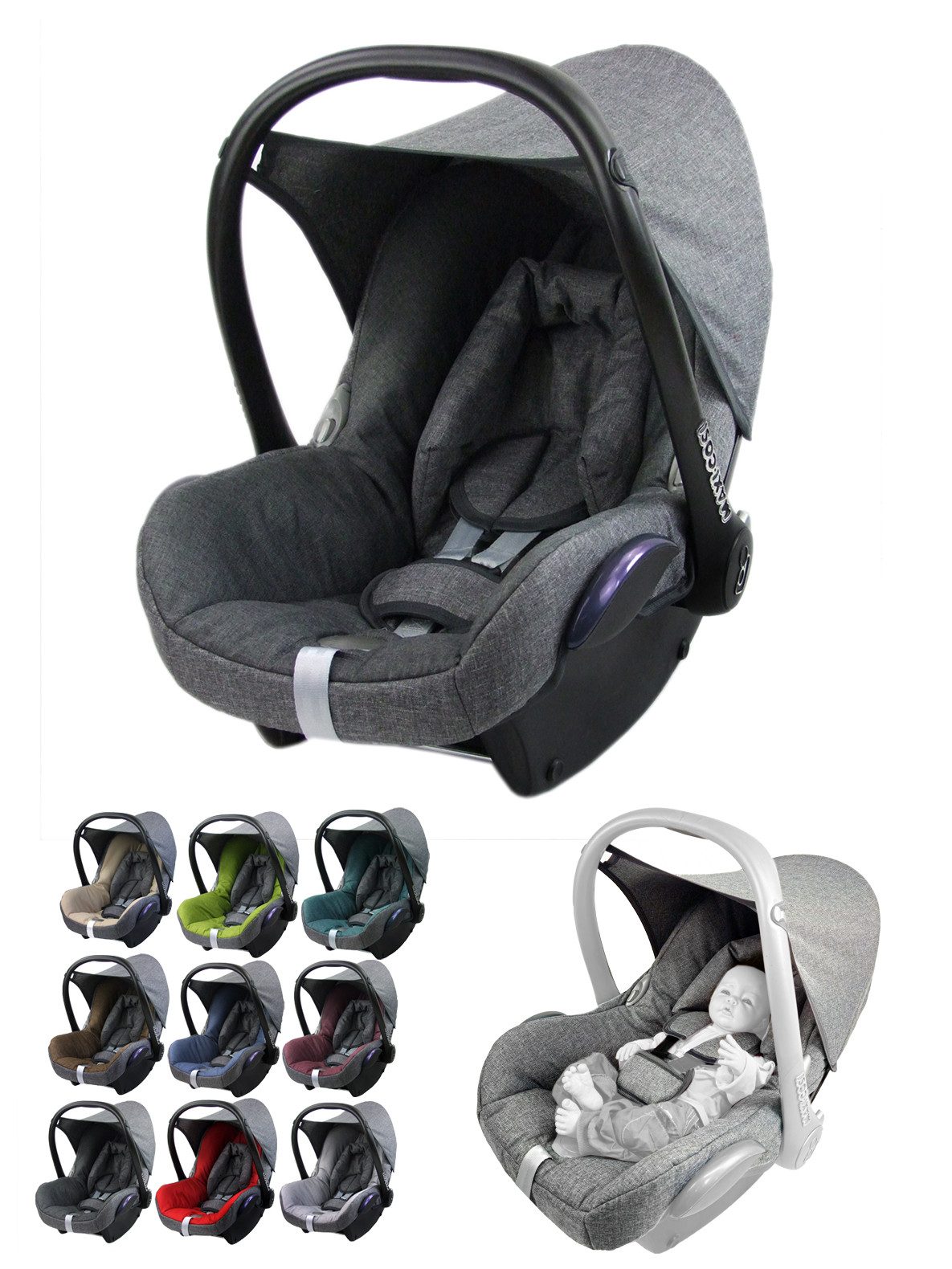 BambiniWelt by Rafael K. Babyschale Ersatzbezug kompatibel mit Maxi Cosi Cabrio Fix Babyschale 6-tlg, ab: 0+, bis: 14 Monate