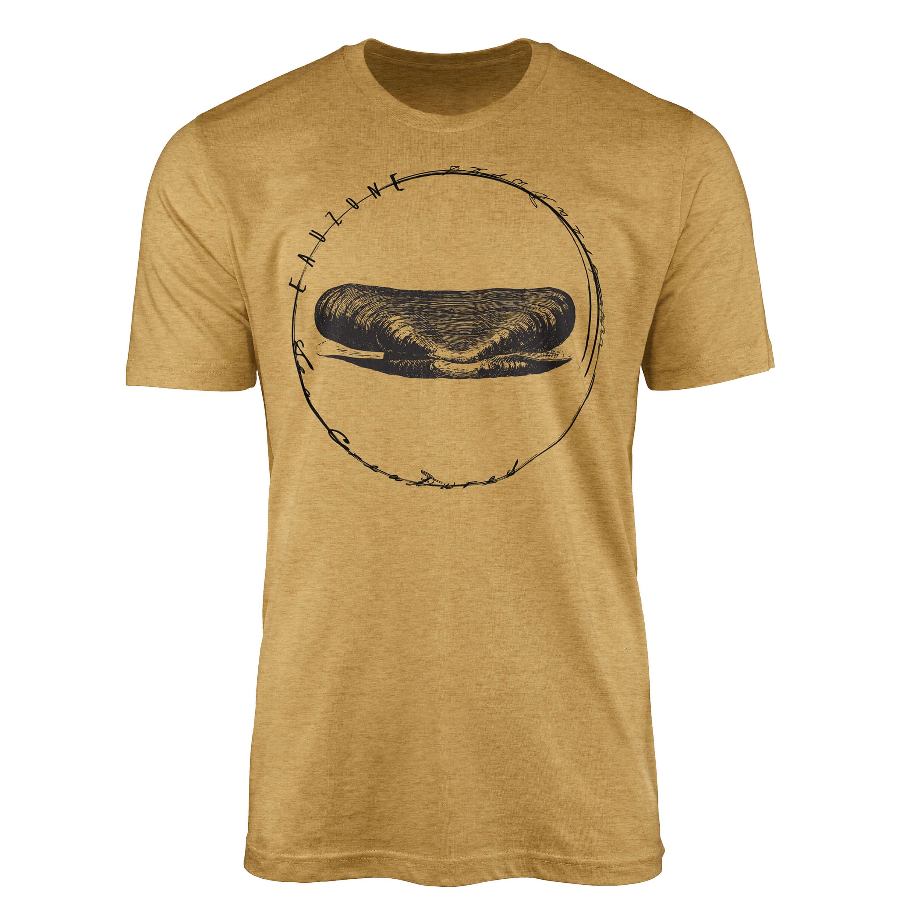 Sinus Art T-Shirt T-Shirt Tiefsee Fische - Serie: Sea Creatures, feine Struktur und sportlicher Schnitt / Sea 047 Antique Gold