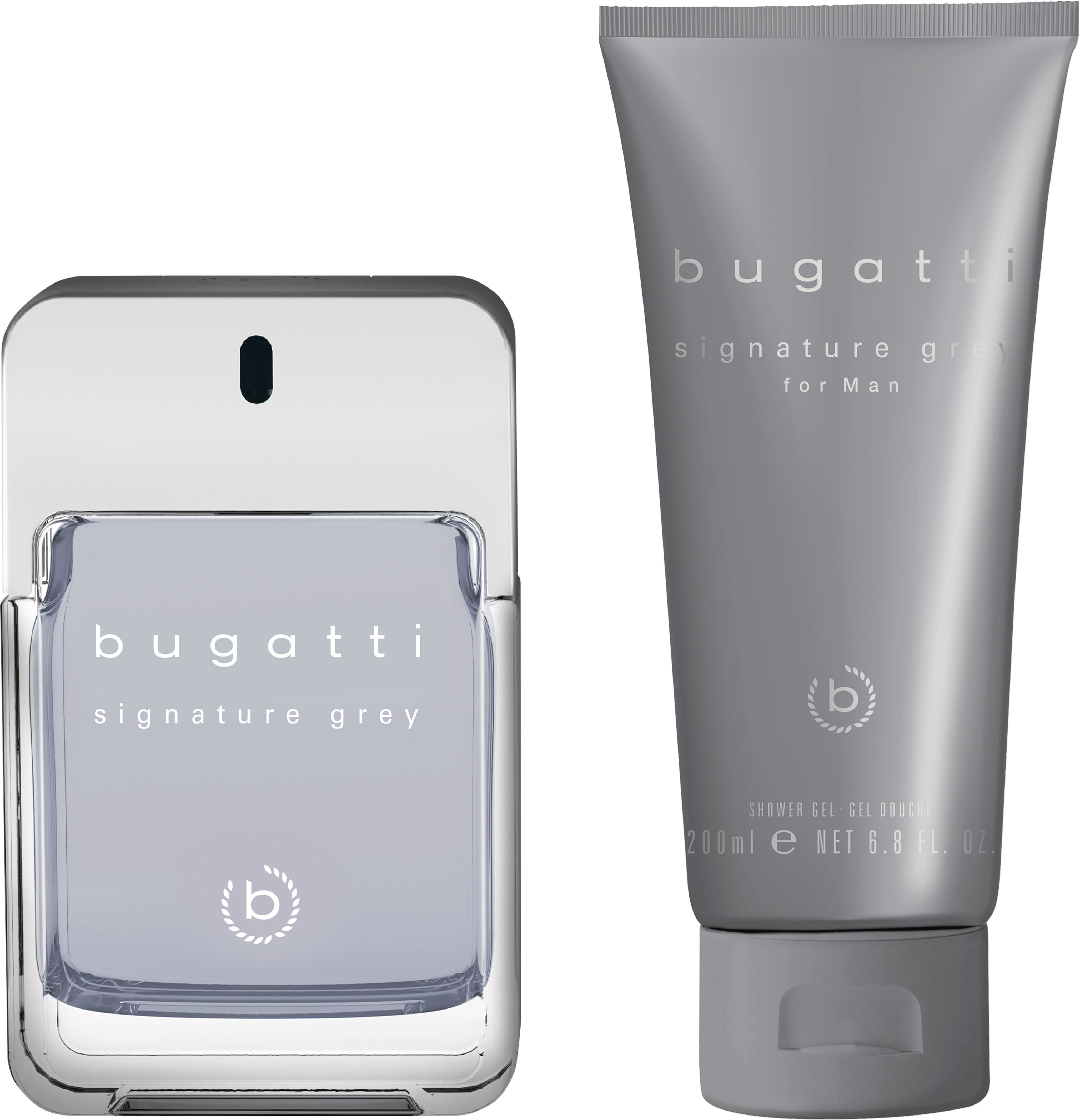 bugatti Duft-Set BUGATTI Signature Grey for him GP EdT 100ml + 200 ml SG, 2-tlg., Herrenduft-Set mit holziger Note, ideal für den Alltag.