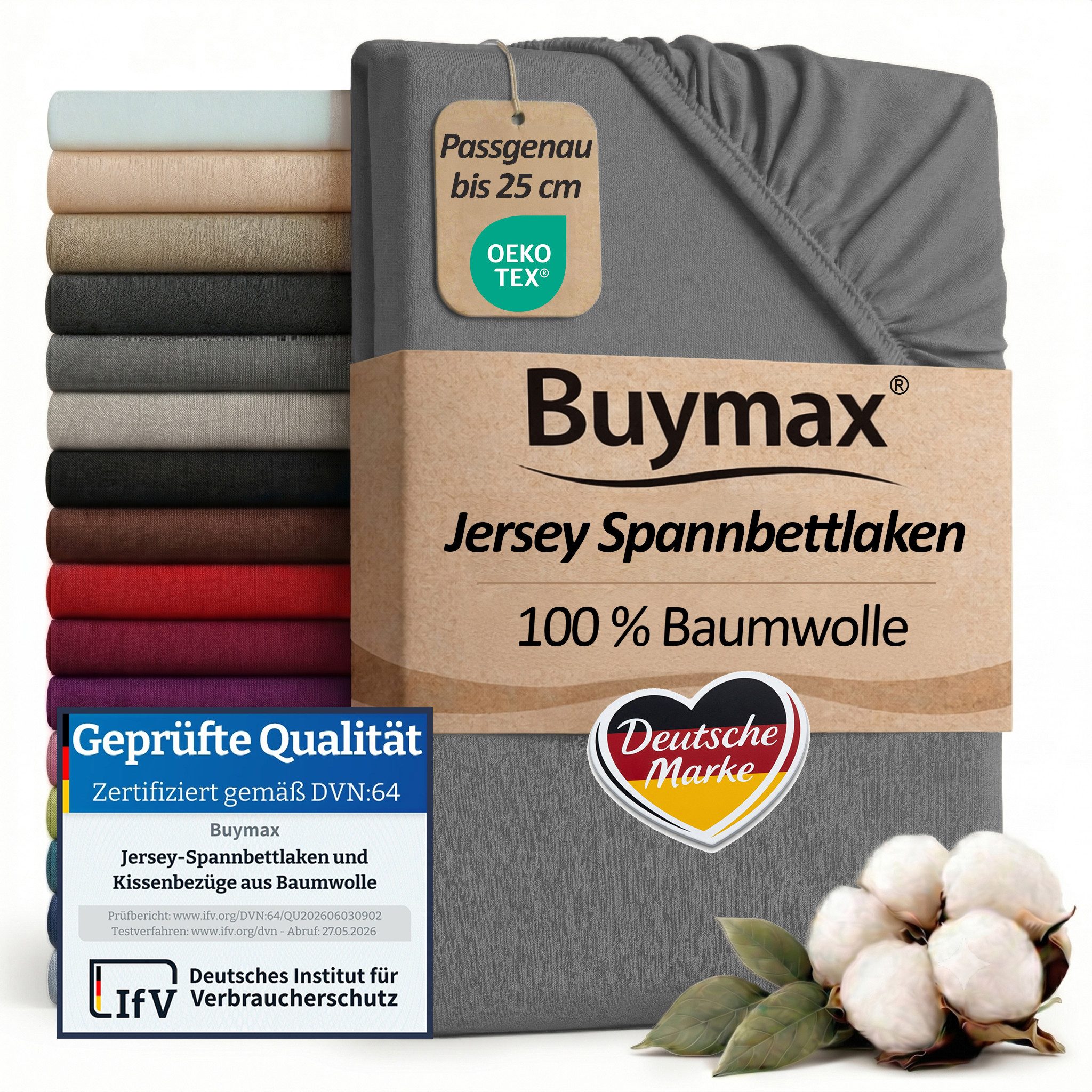 Buymax Spannbettlaken Buymax Jersey aus 100% Baumwolle, Jersey, Gummizug: Rundumgummi, (1 Stück), Pflegeleicht und Atmungsaktiv in Verschiedenen Farben und Größen