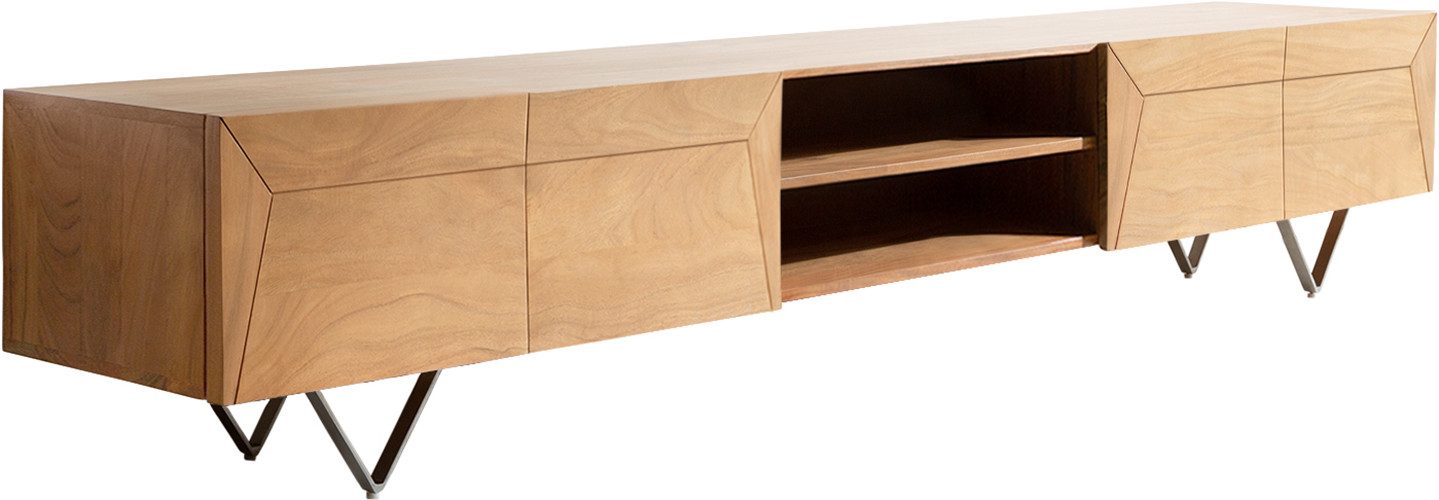 DELIFE Lowboard Kayu, Akazie Natur 240 cm 4 Türen V-Fuß Lowboard günstig online kaufen