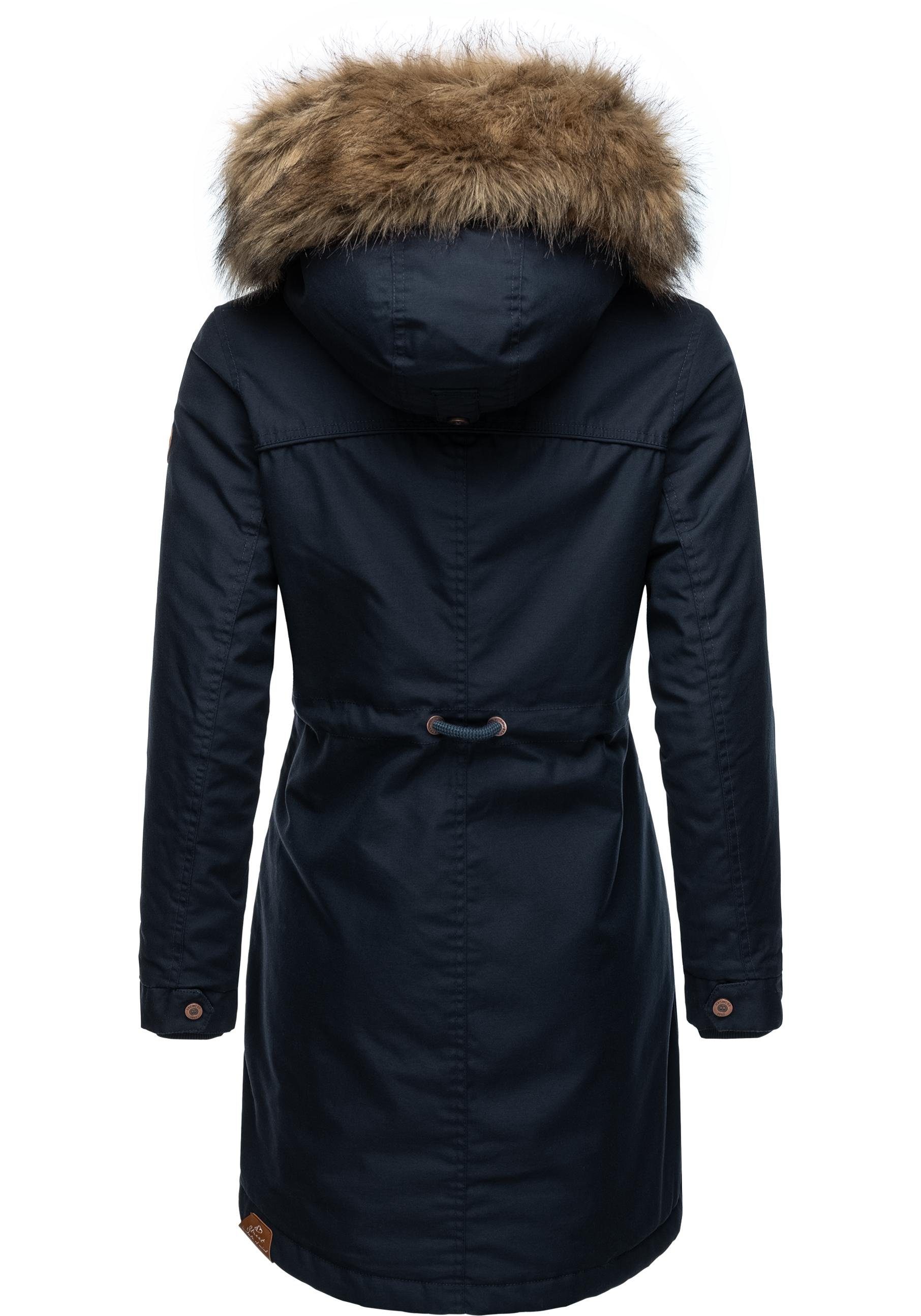 Winterparka Winterjacke mit Kunstfellkragen stylischer und Kapuze Ragwear großer Tawny hellmarine