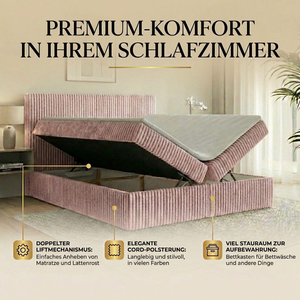 A&J MöbelLand GmbH Boxspringbett RALF mit Bettkasten, Topper und gepolstertem Kopfteil. (Boxspringbett mit Bettkasten und gepolstertem Kopfteil) – Bild 5 von 5