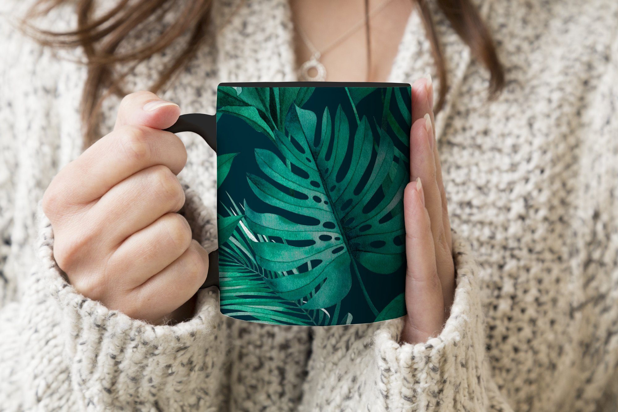 MuchoWow Tasse Dschungel - - Zaubertasse, Kaffeetassen, Geschenk Teetasse, Farbwechsel, - Pflanzen Keramik, Blatt - Junge - Kind, Mädchen