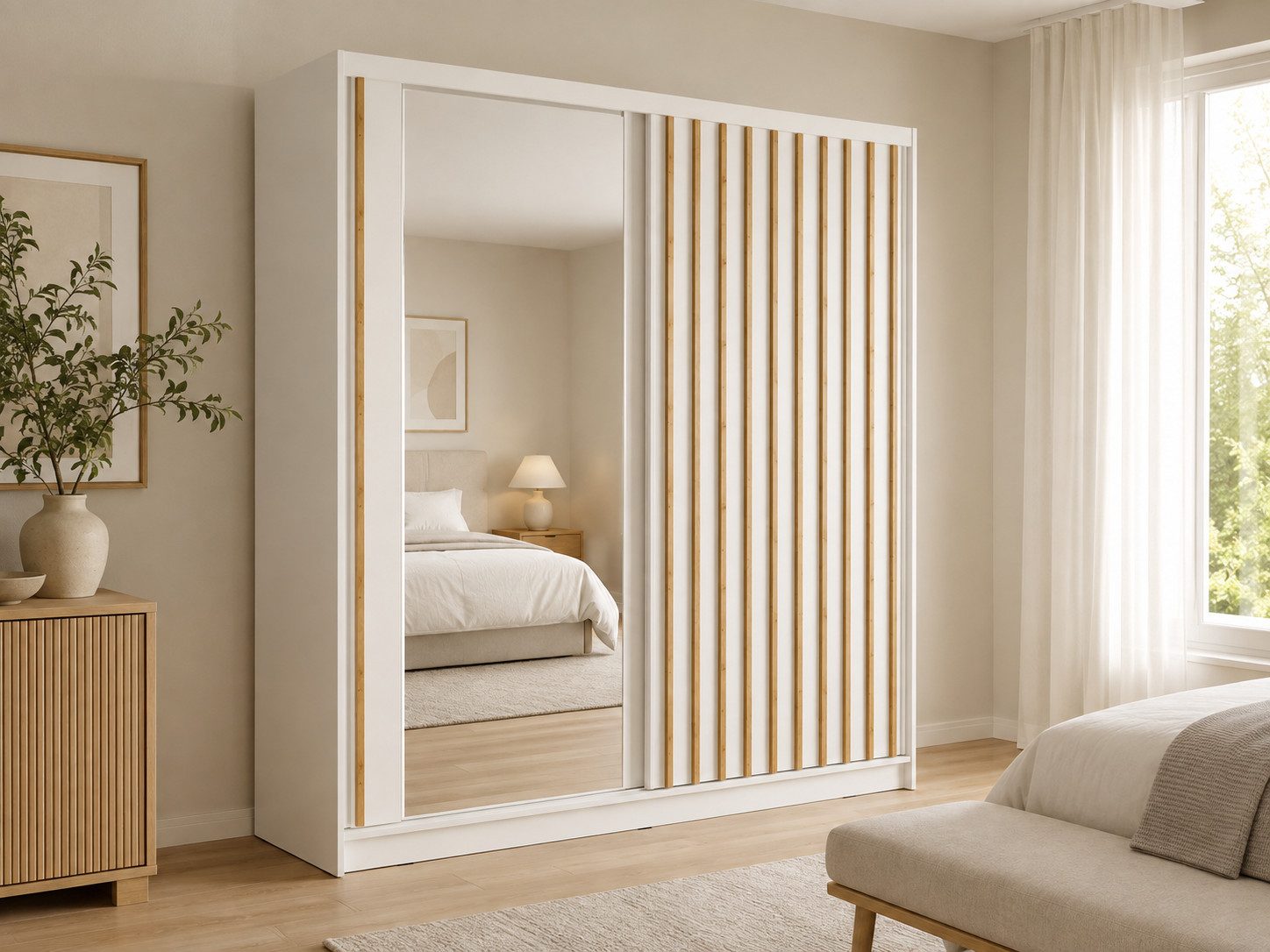 Home affaire Kleiderschrank VILLEFRANCHE modern mit viel Stauraum, Fächer & Kleiderstange, Spiegel Garderobe in 3 Breiten (155, 205, 248 cm), erhältlich in 3 Farben