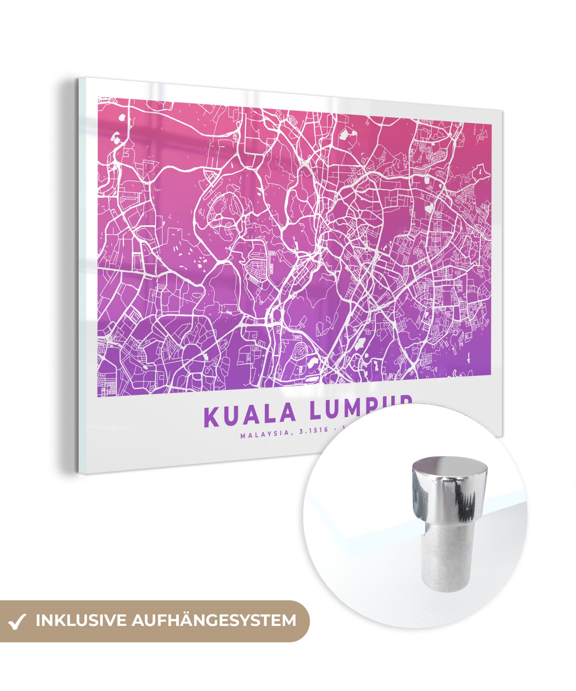 MuchoWow Acrylglasbild Kuala Lumpur - St), Wohnzimmer Malaysia - Acrylglasbilder & Schlafzimmer (1 Stadtplan