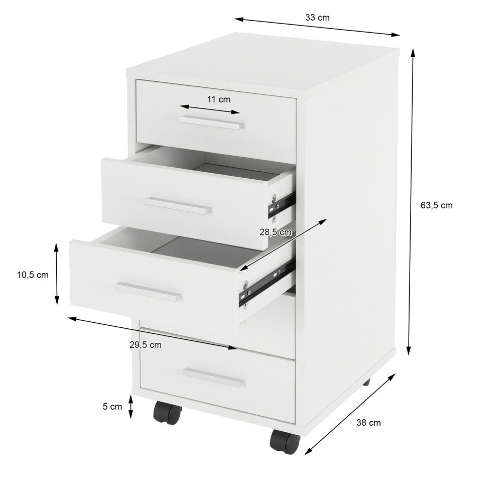 ML-DESIGN Rollcontainer Mobiler Bürocontainer mit Schubladen für Akten & Dokumente, (1 St), Rollschrank aus Stahl Weiß Schubladenschrank Rollwagen Büroschrank