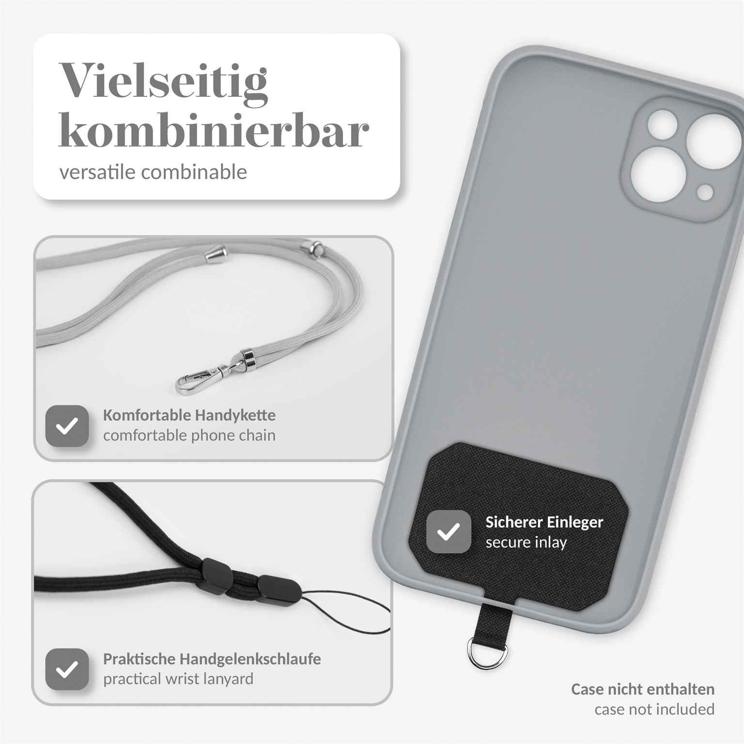 moex Handykette für Motorola Moto G30 Handyband ohne Hülle Unleash Grau 6,5 Zoll, Umhängeband mit Karabiner Handy Kette zum Umhängen Band abnehmbar