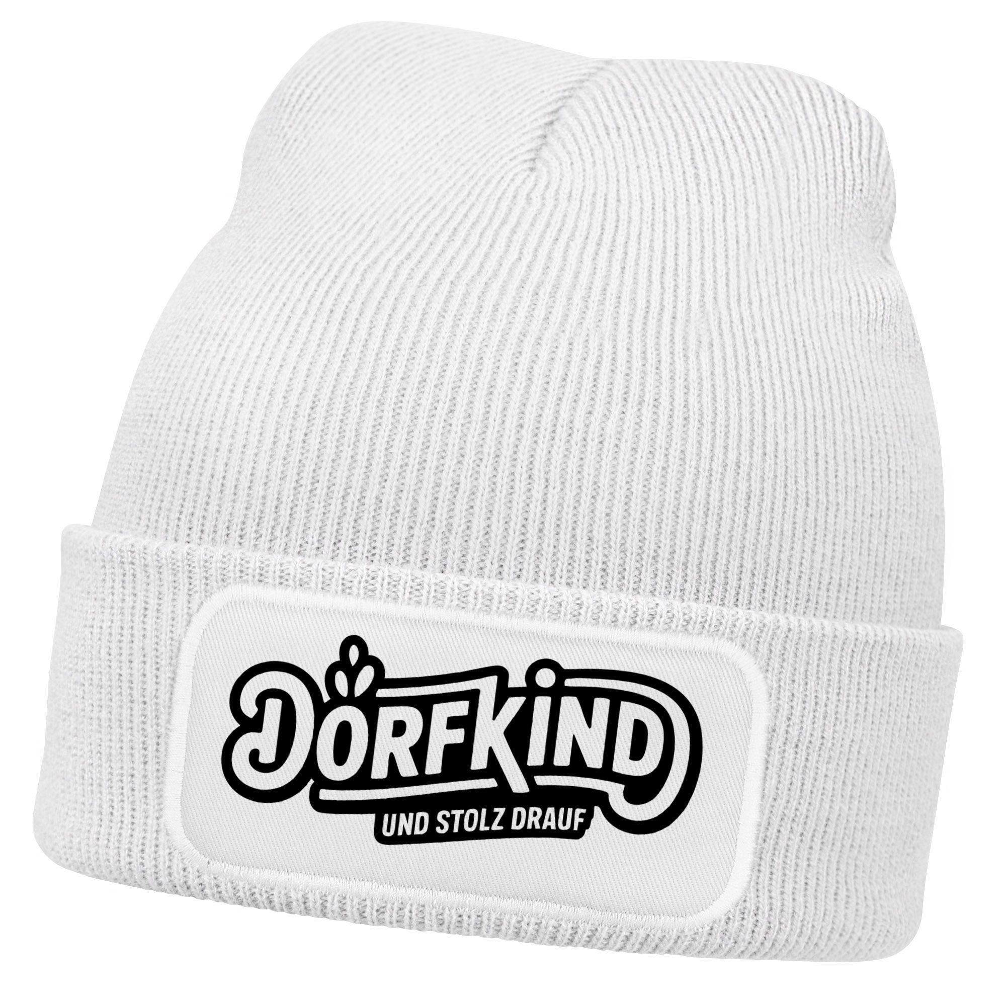 Strickmütze Herren Beanie mit Patch Strickmütze mit Spruch Dorfkind Aufdruck