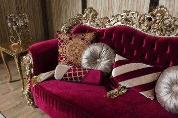 Casa Padrino Sofa Luxus Barock Sofa Bordeauxrot / Gold 244 x 95 x H. 123 cm - Prunkvolles Wohnzimmer Sofa mit dekorativen Kissen - Barock Wohnzimmer Möbel