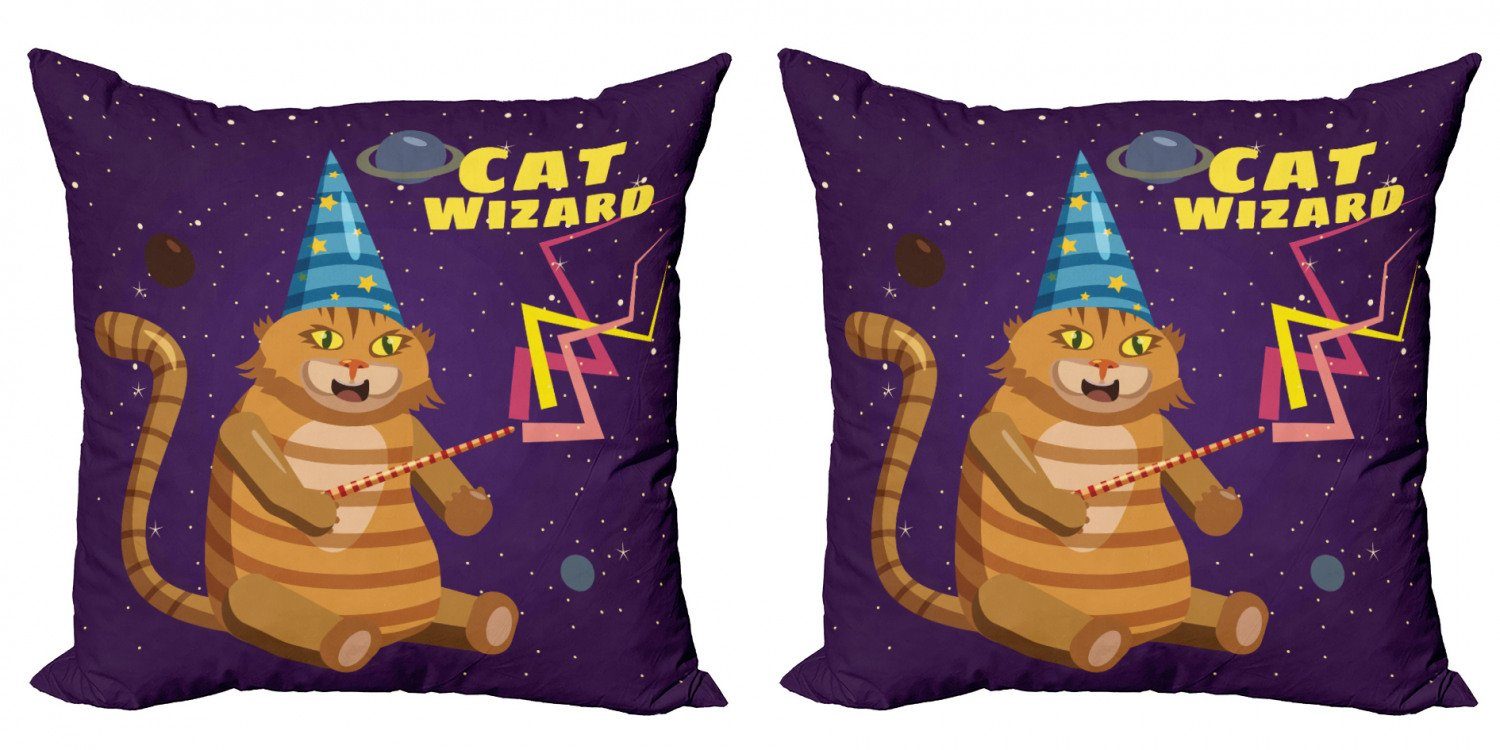 Humorvoll Kissenbezüge Doppelseitiger Digitaldruck, (2 Abakuhaus Modern Karikatur Stück), Katzen-Wizard-lustige Accent