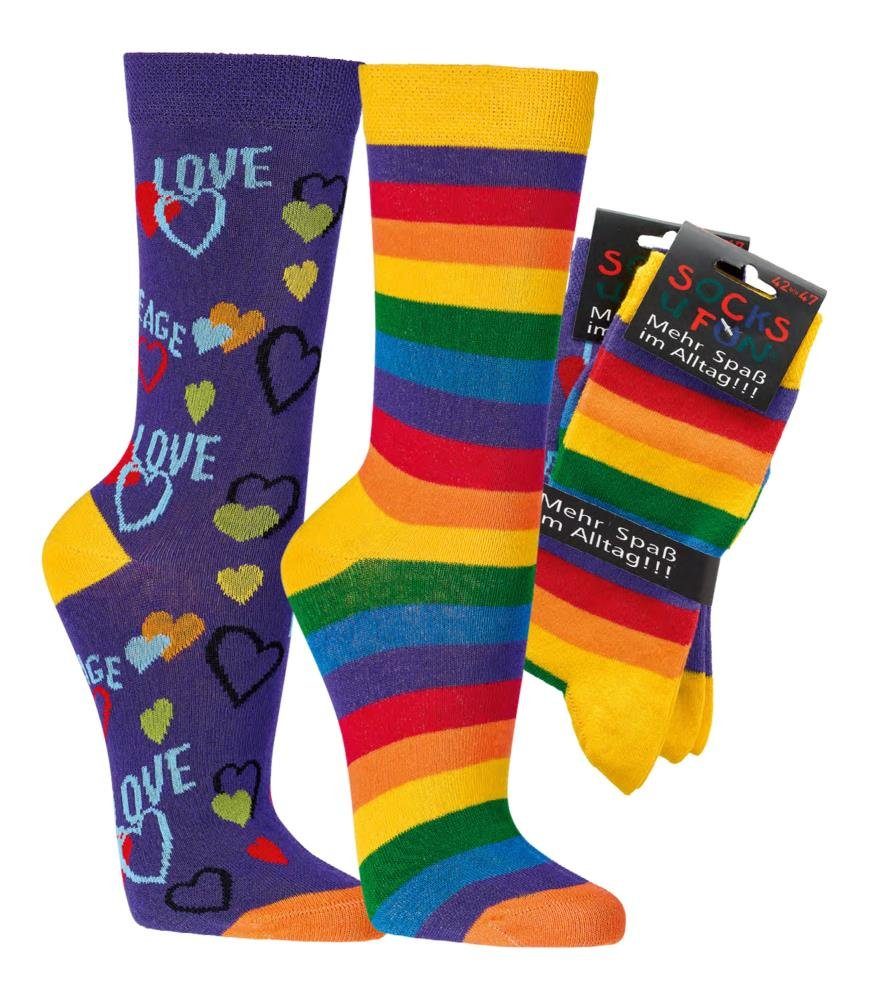 FussFreunde Freizeitsocken 2 Paar Fun Socken, Spaß mit Socken, über 70 Motive, ANTI-LOCH-GARANTIE Rainbow Love