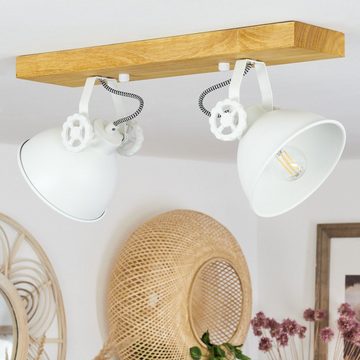 hofstein Deckenleuchte »Mot« moderne Deckenlampe aus Metall/Holz in Weiß/Natur, ohne Leuchtmittel, Leuchte mit 2 verstellbaren Schirmen, 2xE14