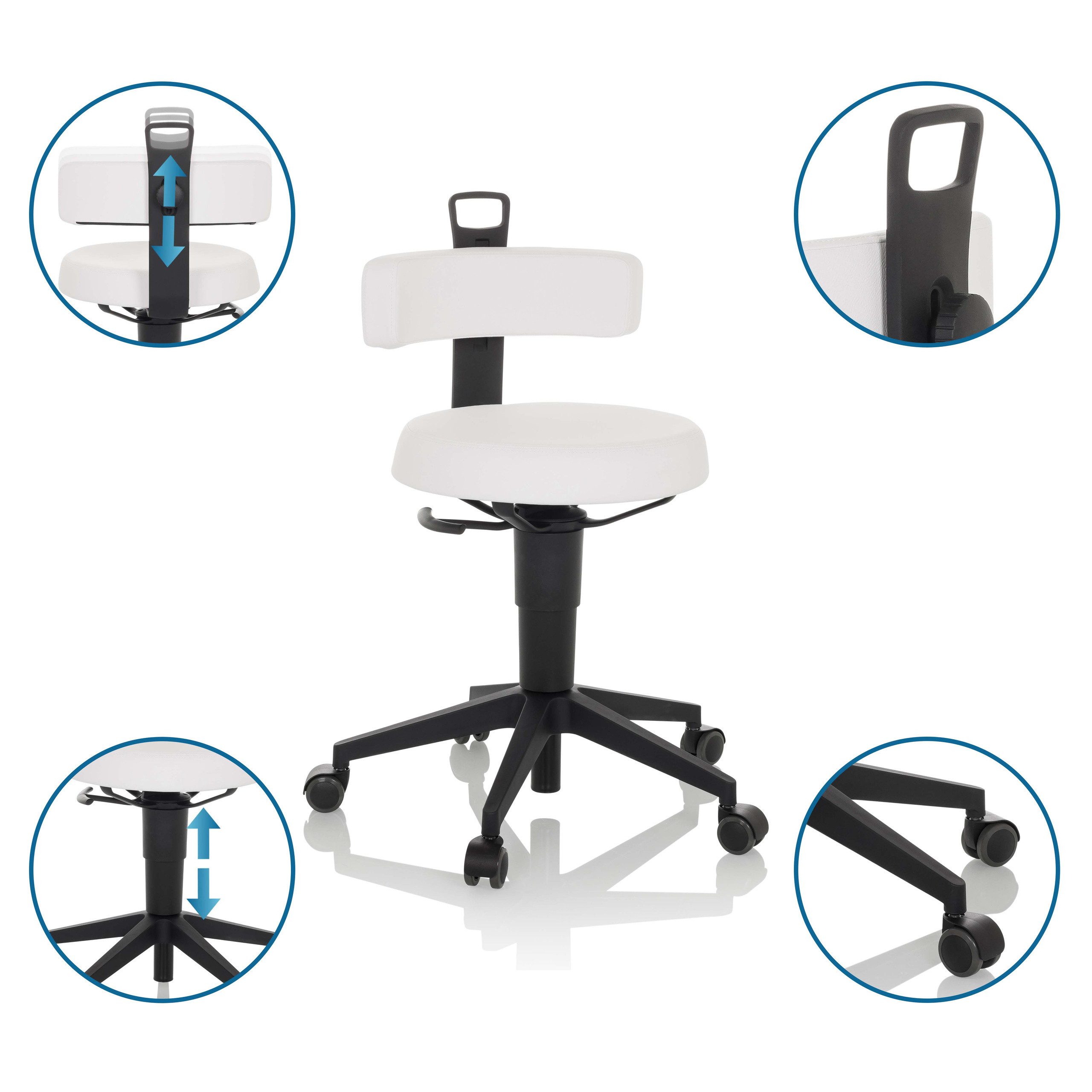 hjh OFFICE Arbeitshocker Drehhocker TOP WORK FLEX PU Kunstleder, Drehhocker Arbeitsstuhl, bewegliche Sitzfläche und Lehne, ergonomisch