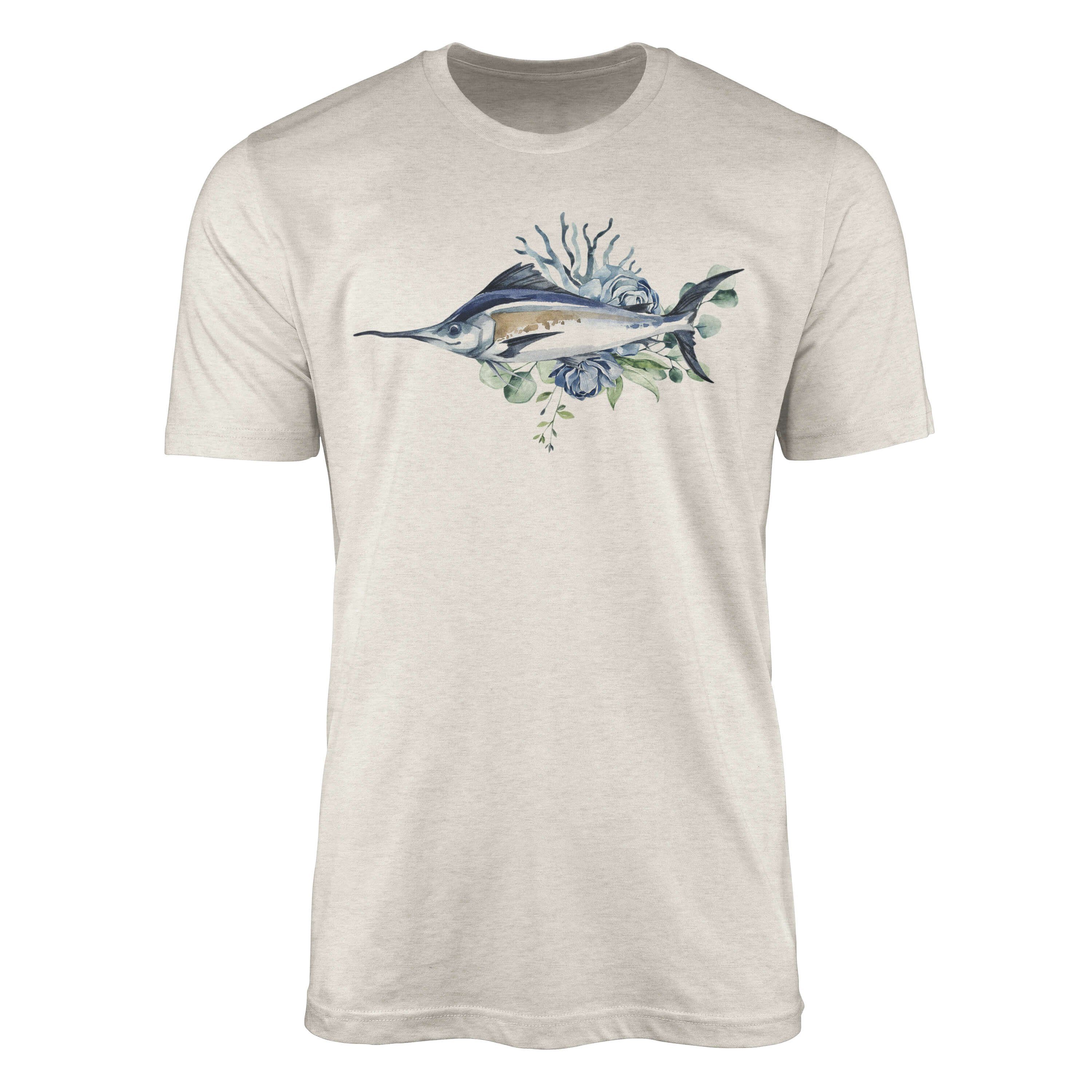 Sinus Art T-Shirt Herren Shirt 100% gekämmte Bio-Baumwolle T-Shirt Schwertfisch Wasserfarben Motiv Nachhaltig Ökomode (1-tlg)
