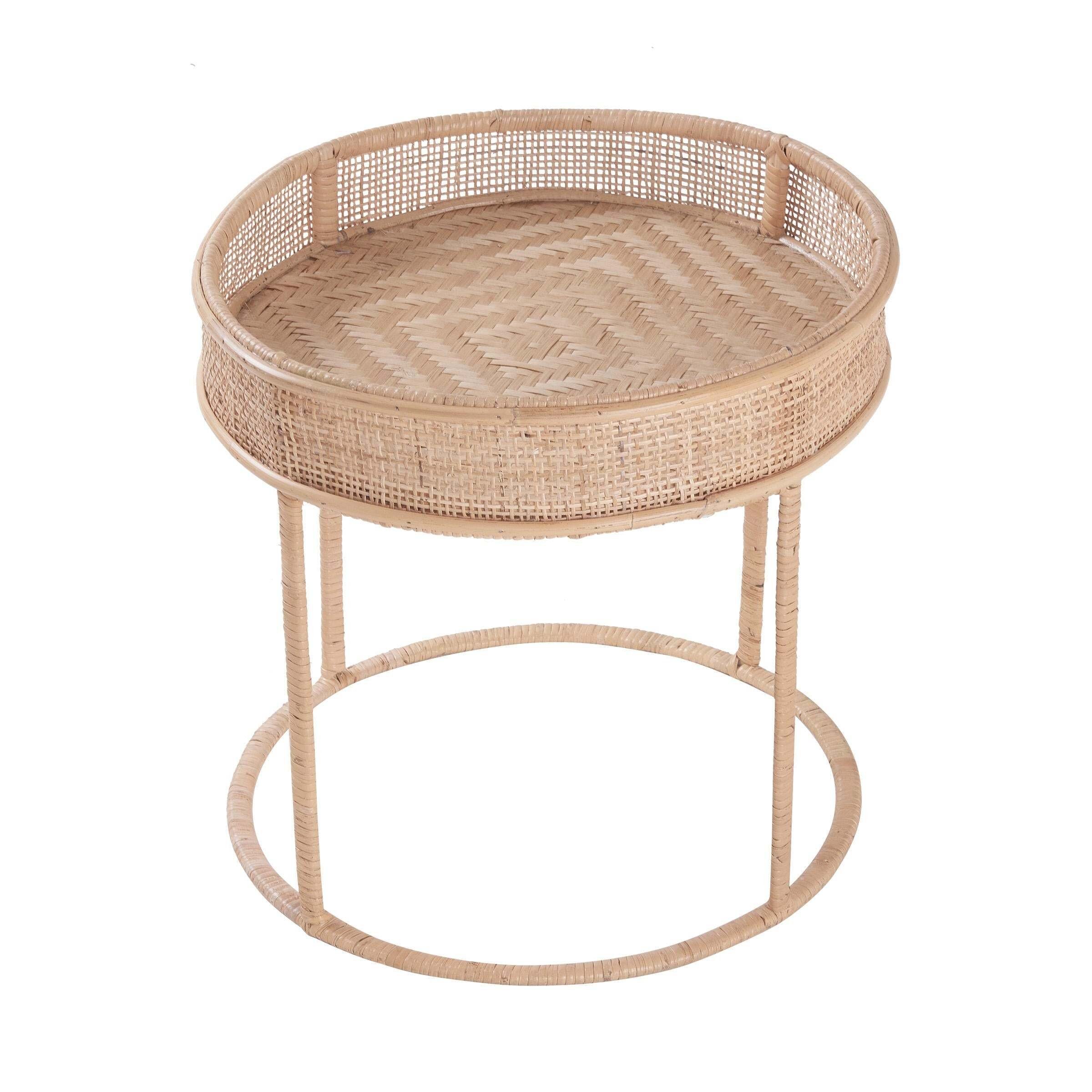 BUTLERS Beistelltisch BOHO LOUNGE Beistelltisch Höhe 39cm, Abstelltisch Ø 40cm - Tisch aus Rattan und Eisen