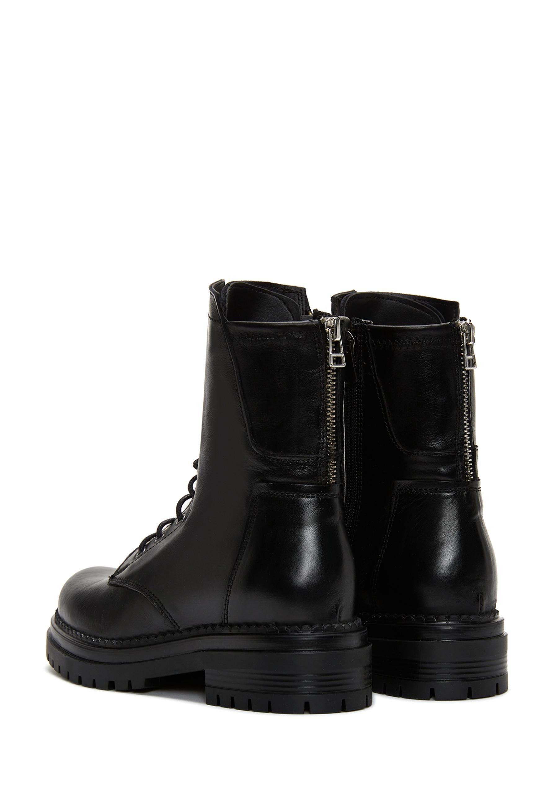 Derimod Militär Stiefeletten aus Leder Ankleboots Schnürsenkel, Lederfutter, TPU Sohle, Absatz 3 cm