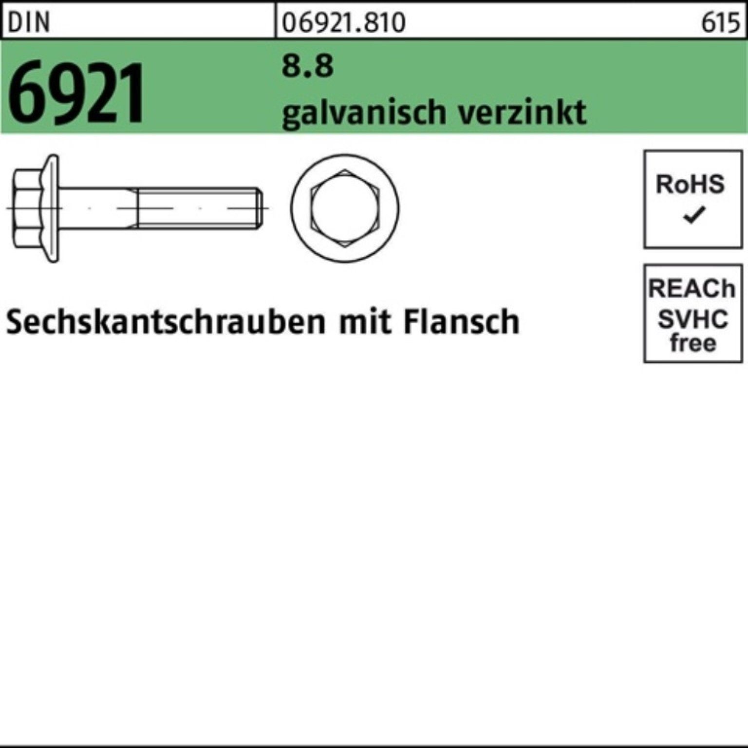 Reyher Sechskantschraube 200er Pack Sechskantschraube DIN 6921 Flansch M8x 50 8.8 galv.verz. 20