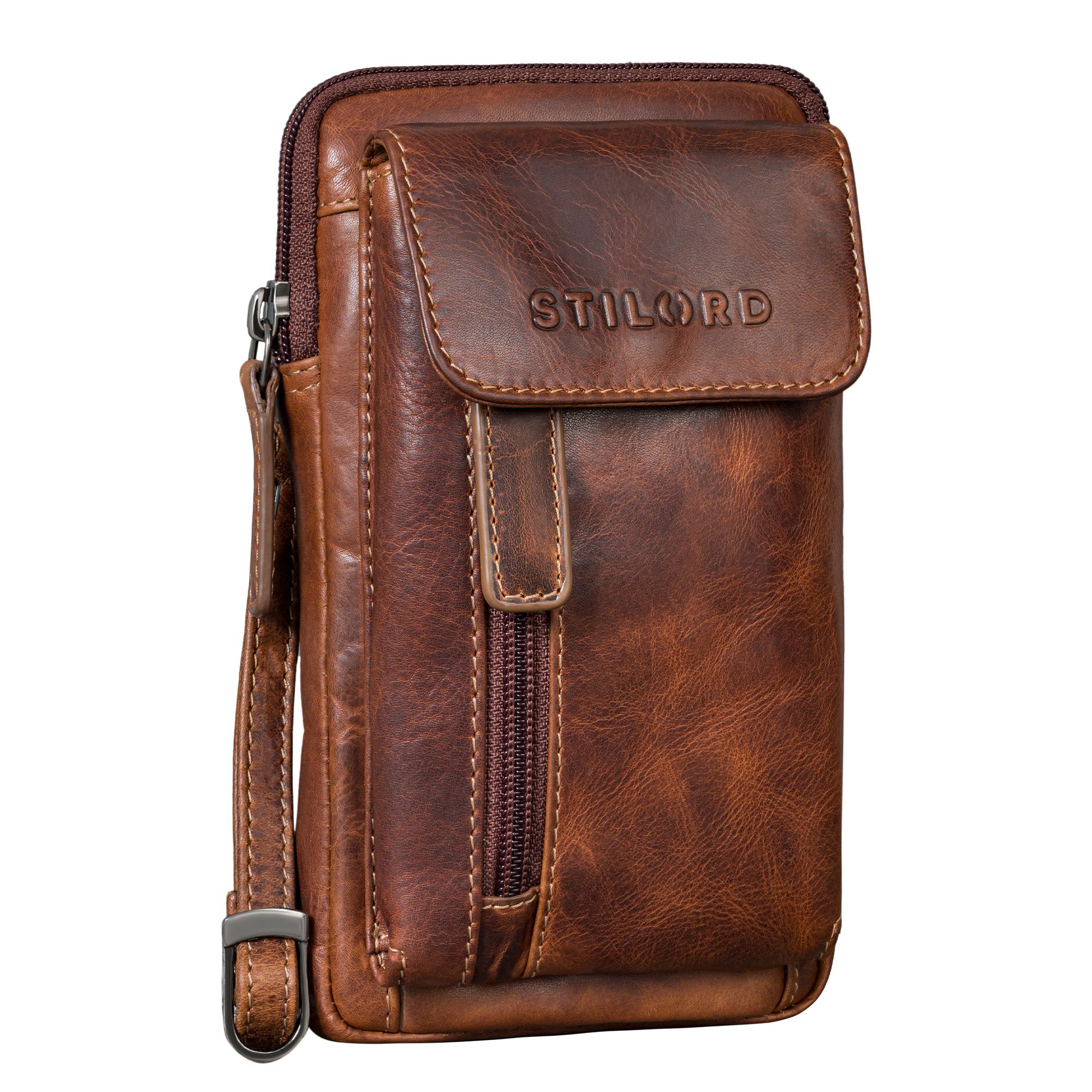 Bauchtasche "Mael" 2-in-1 Umhängetasche Herren Leder Handytasche Gürteltasche