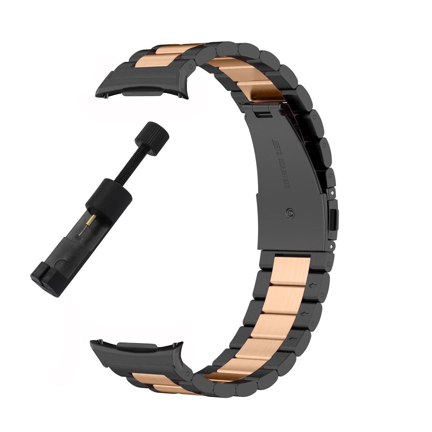 Wigento Smartwatch-Armband Für Samsung Galaxy Watch 8 / 8 Classic Edelstahl Band Schwarz / Rose, Three Beads Edelstahlarmband mit Entfernungswerkzeug