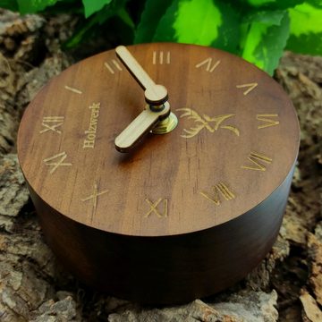 Holzwerk Tischuhr Holzwerk ASSLAR runde designer Holz Tisch Uhr, römische Ziffern, braun