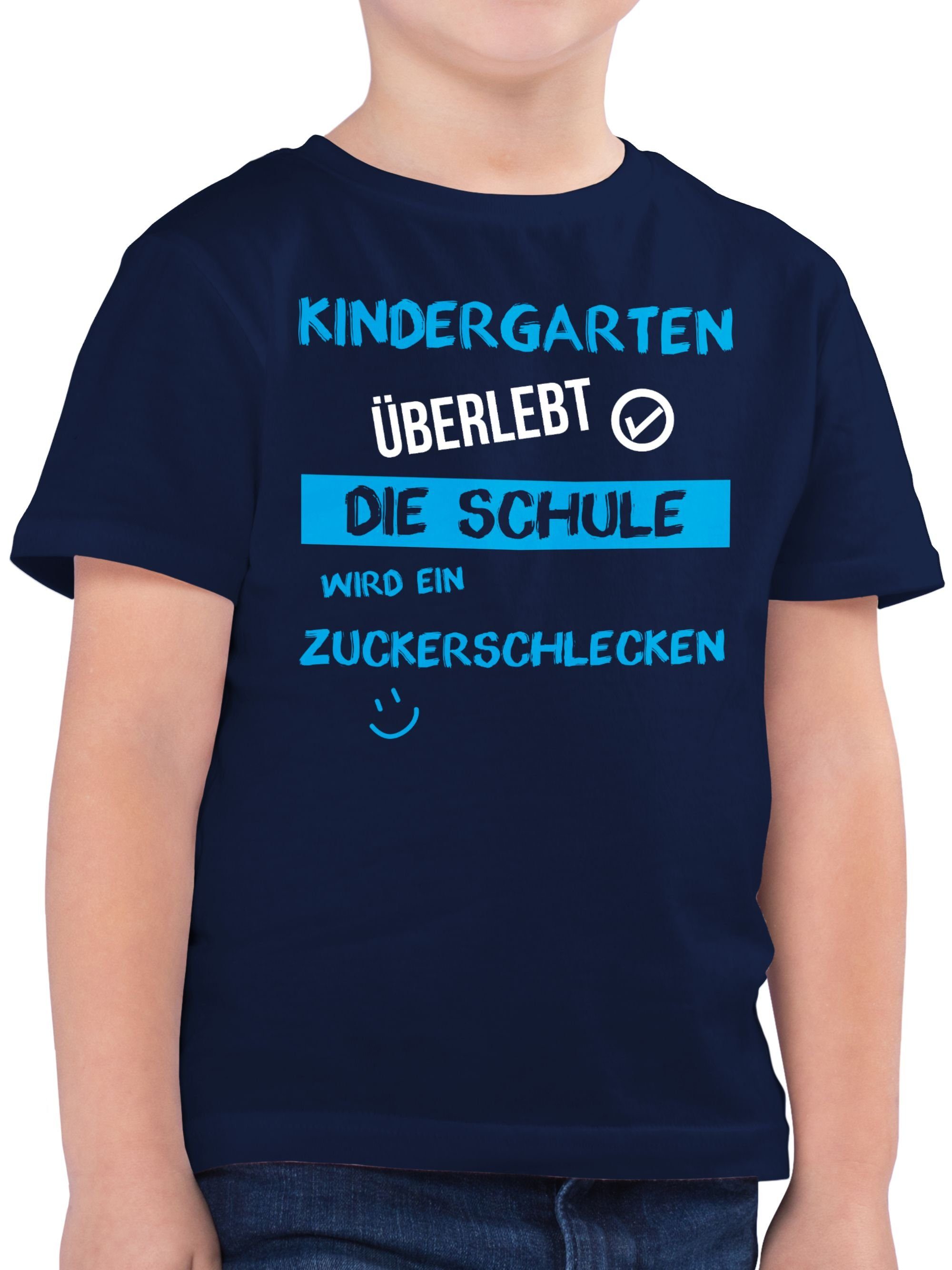 Shirtracer T-Shirt Kindergarten 1 Junge Einschulung Emoticon Geschenke Dunkelblau blau überlebt Schulanfang