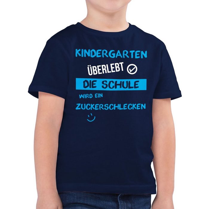 Shirtracer T-Shirt Kindergarten überlebt blau Emoticon Einschulung Junge Schulanfang Geschenke