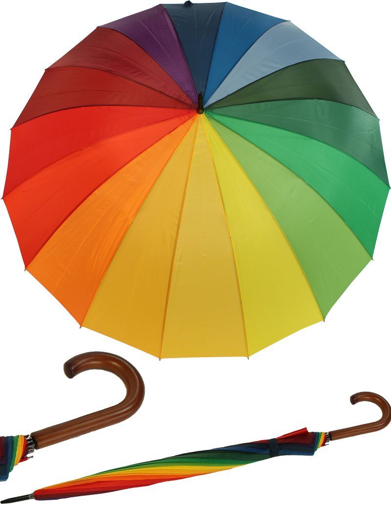 zwei Langregenschirm Schirm HAPPY riesengroß XXL für und Regenbogen RAIN kunterbunt Personen,